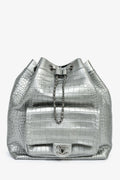 Chanel™ 2019 Silver Croc Embossed Pocket Backpack