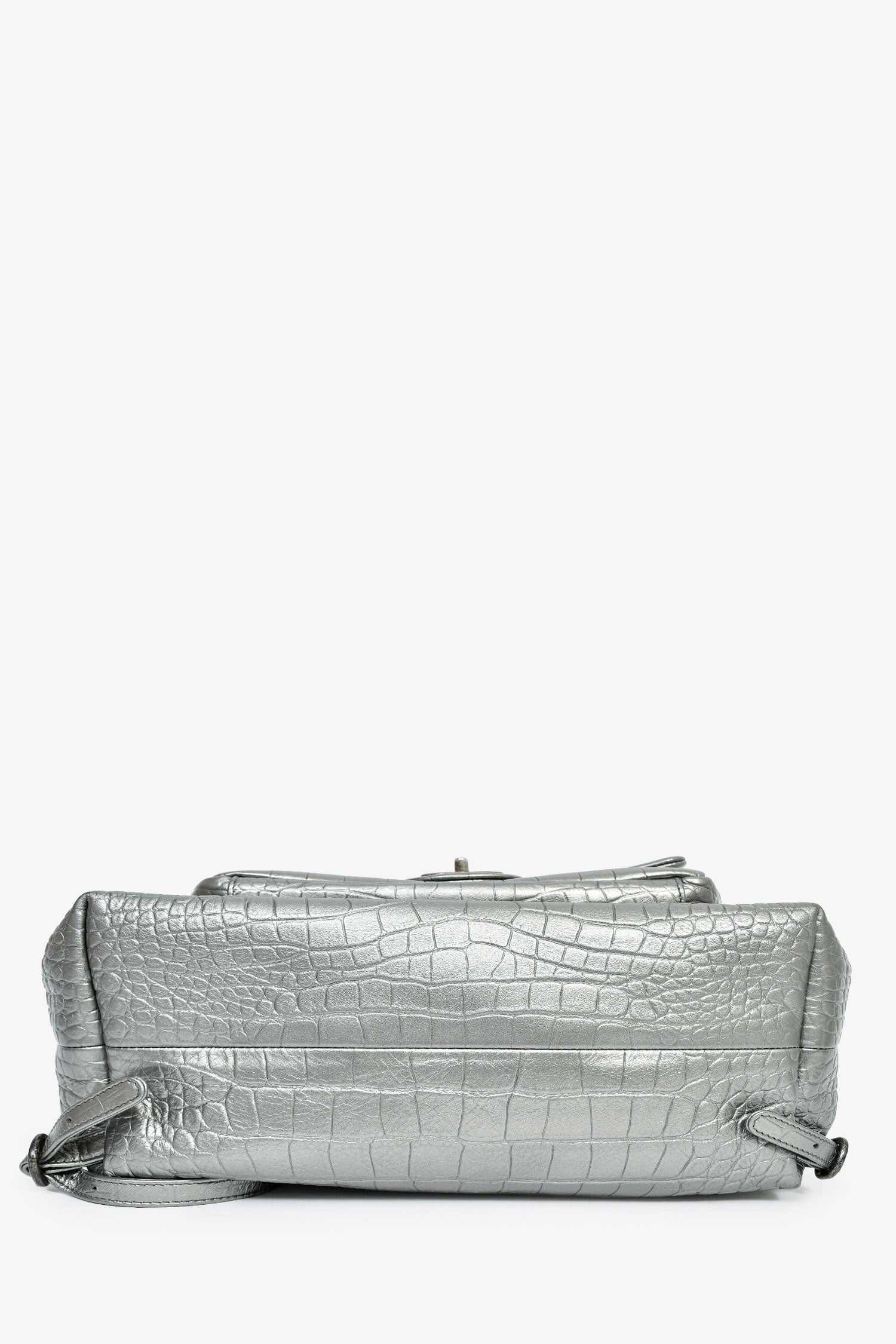 Chanel™ 2019 Silver Croc Embossed Pocket Backpack