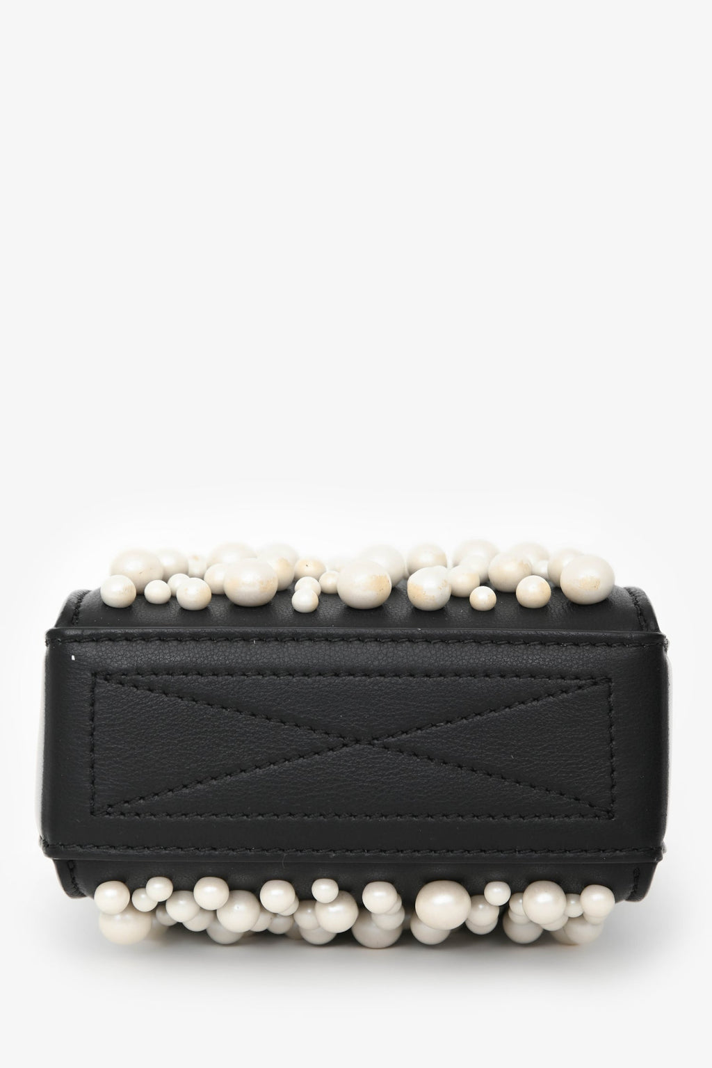 Alexander McQueen Black Leather Faux Pearl Embellished Box Crossbody