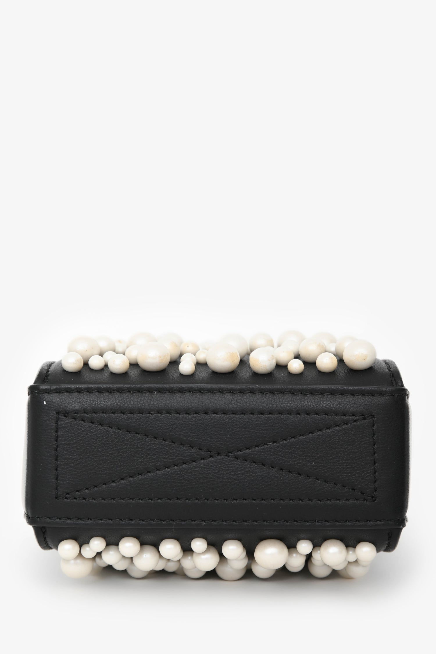 Alexander McQueen Black Leather Faux Pearl Embellished Box Crossbody