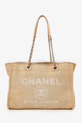 Chanel™ 2022 Beige Canvas Deauville Small Shopping Tote Bag