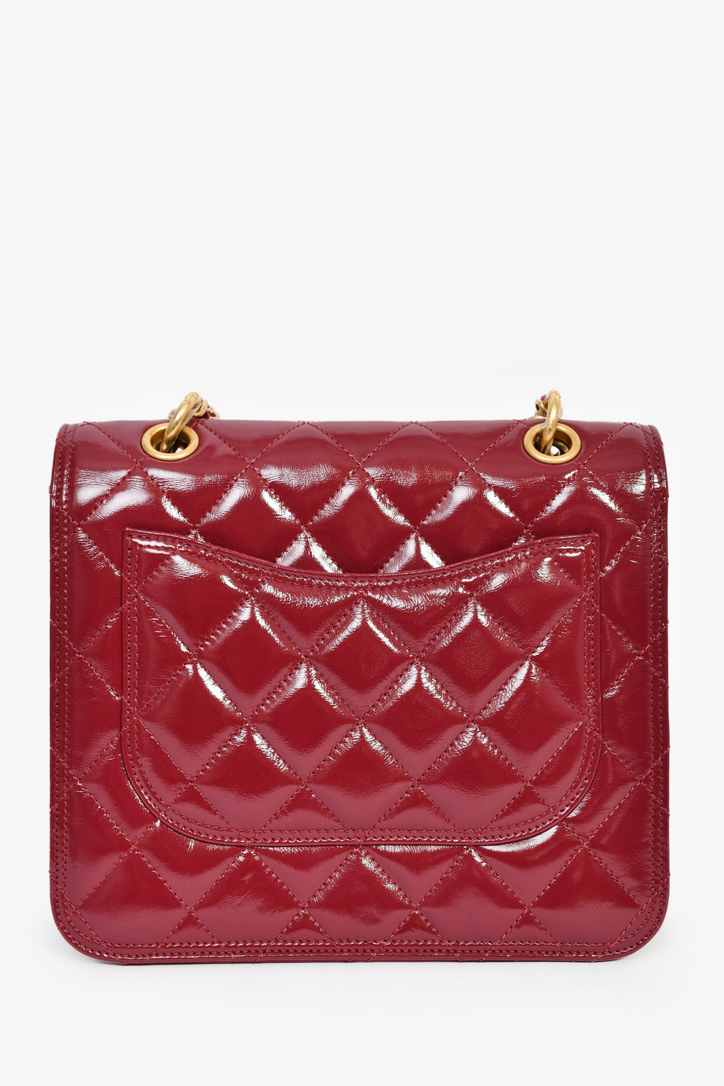 Chanel™ 2023 Raspberry Patent Quilted Leather Square Chain Bag