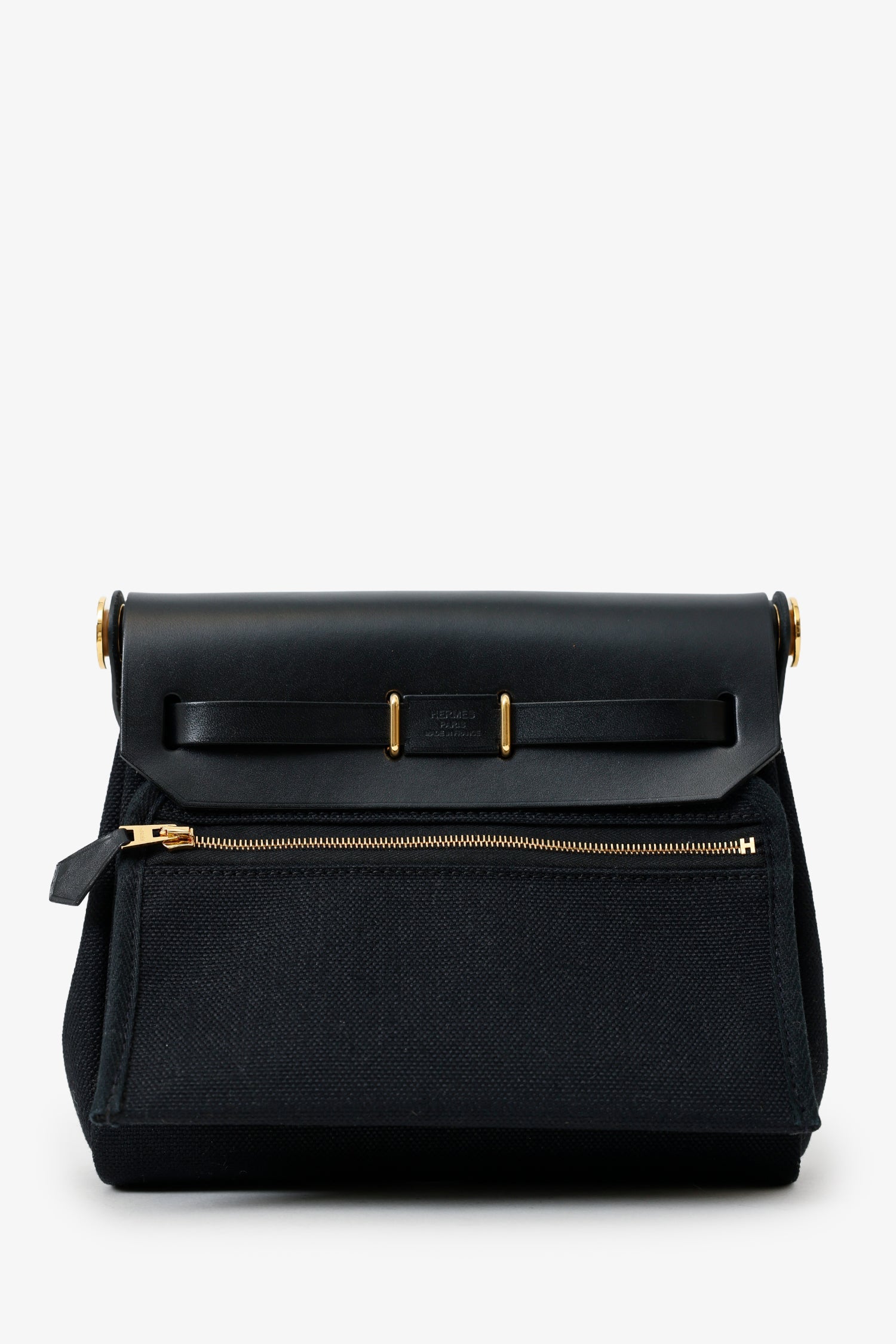 Hermès 2025 Black Toile H Canvas/Fauve Vache Hunter Mini Herbag 20