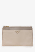 Prada Taupe Saffiano Leather Zippered Clutch