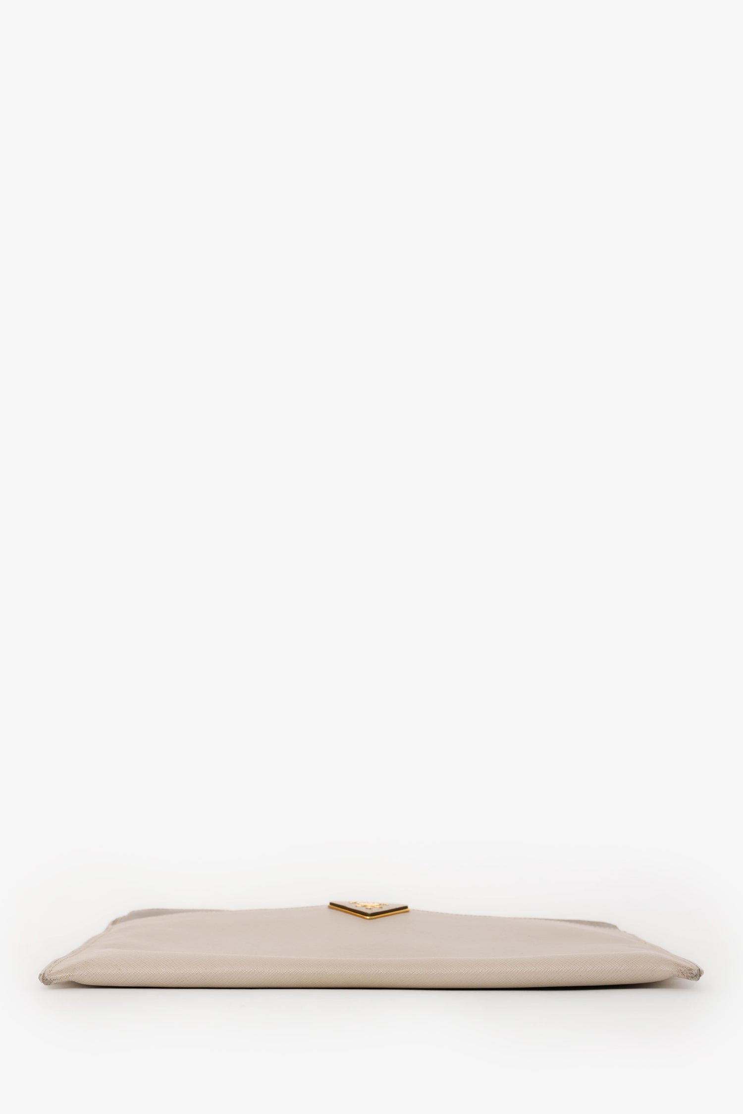 Prada Taupe Saffiano Leather Zippered Clutch