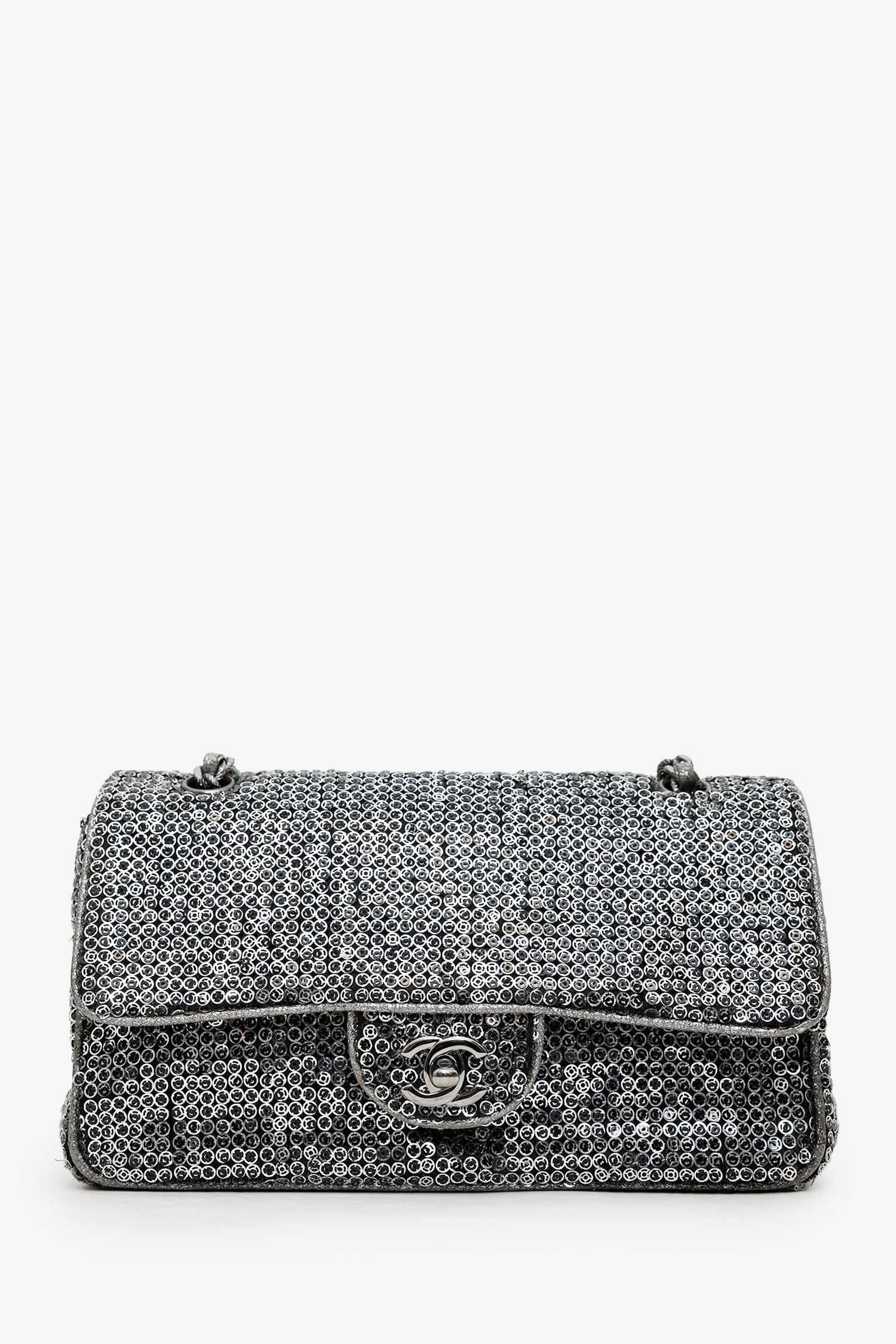 Chanel™ 2006-08 Silver Metallic Sequin Classic Single Flap Bag