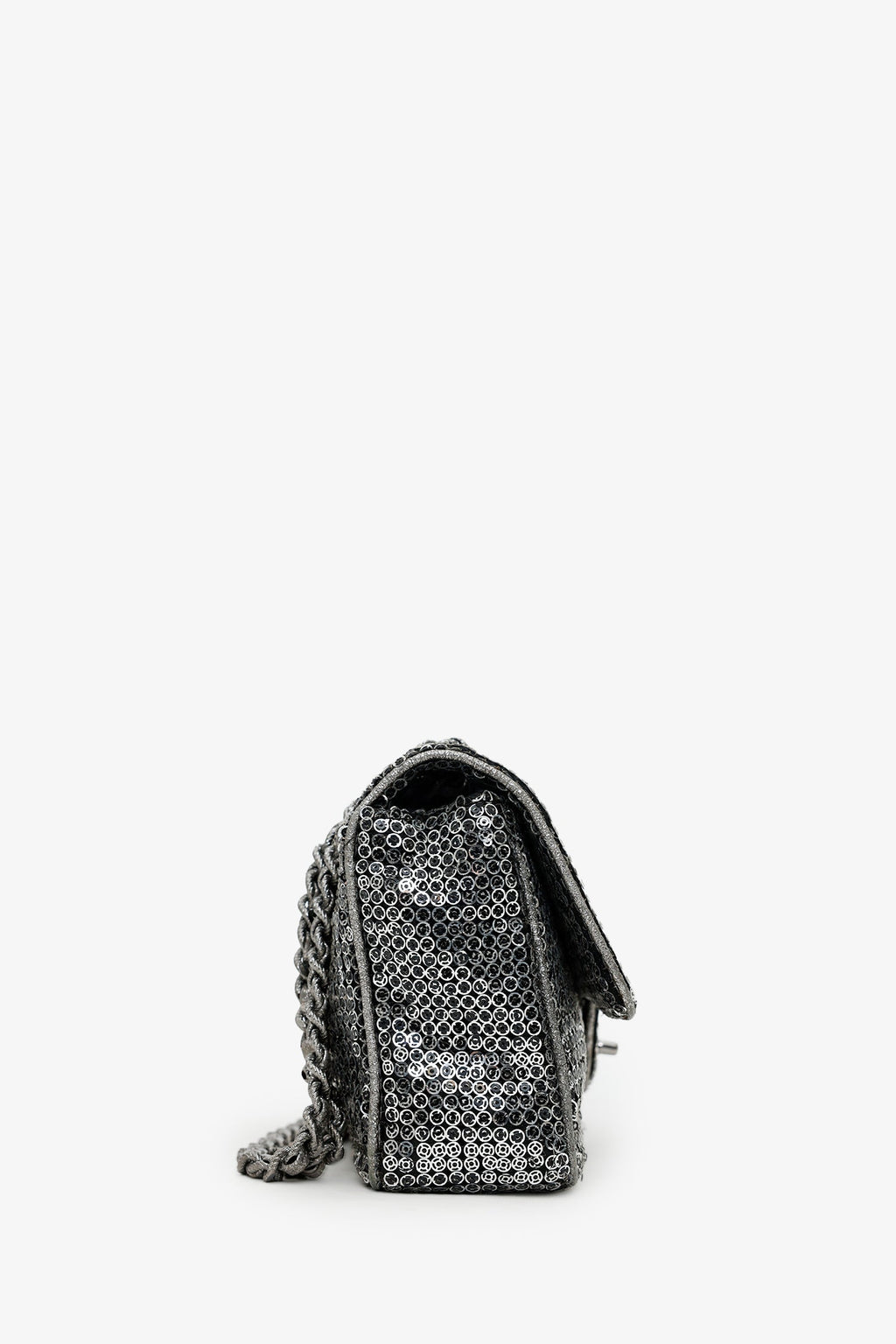 Chanel™ 2006-08 Silver Metallic Sequin Classic Single Flap Bag