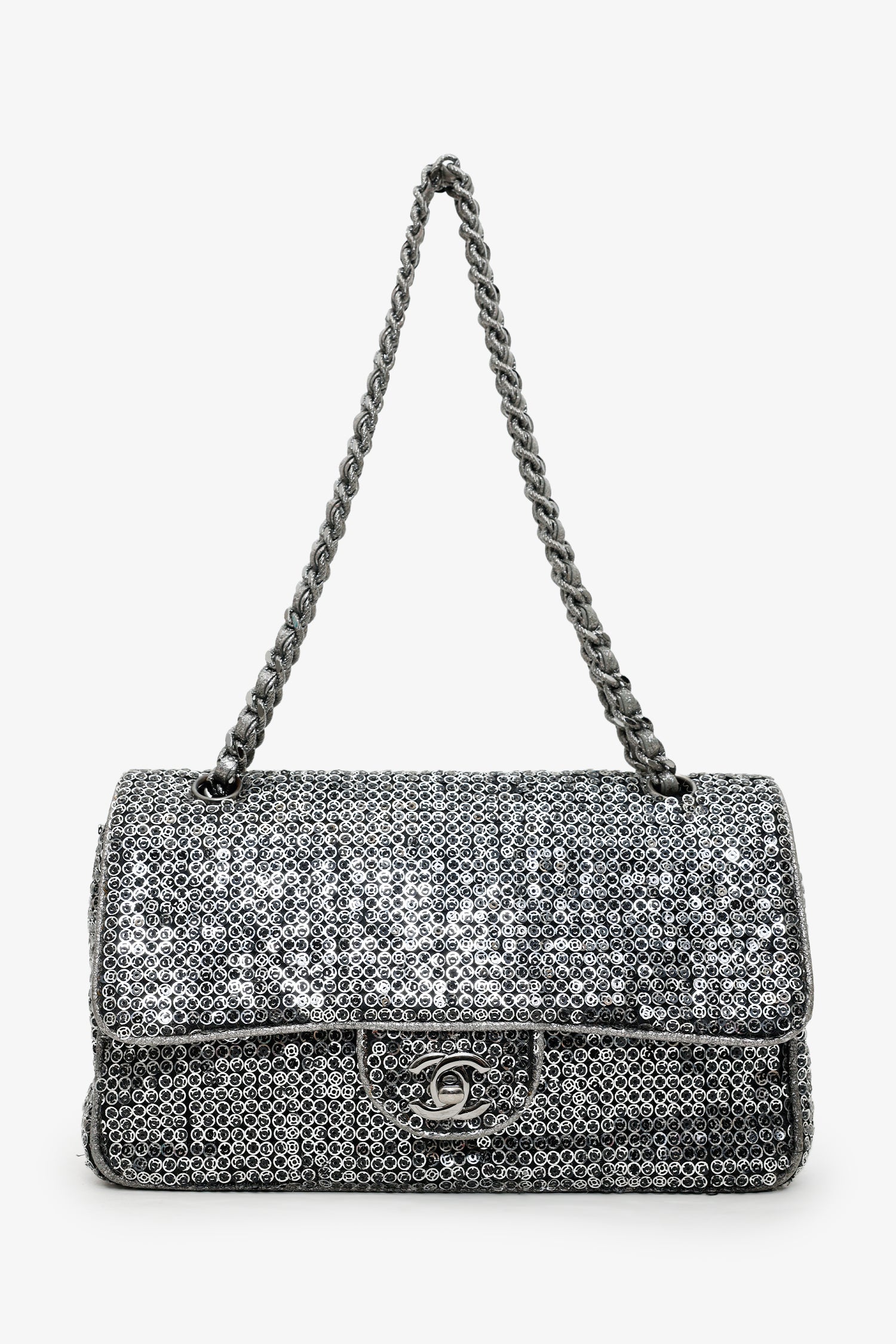 Chanel™ 2006-08 Silver Metallic Sequin Classic Single Flap Bag