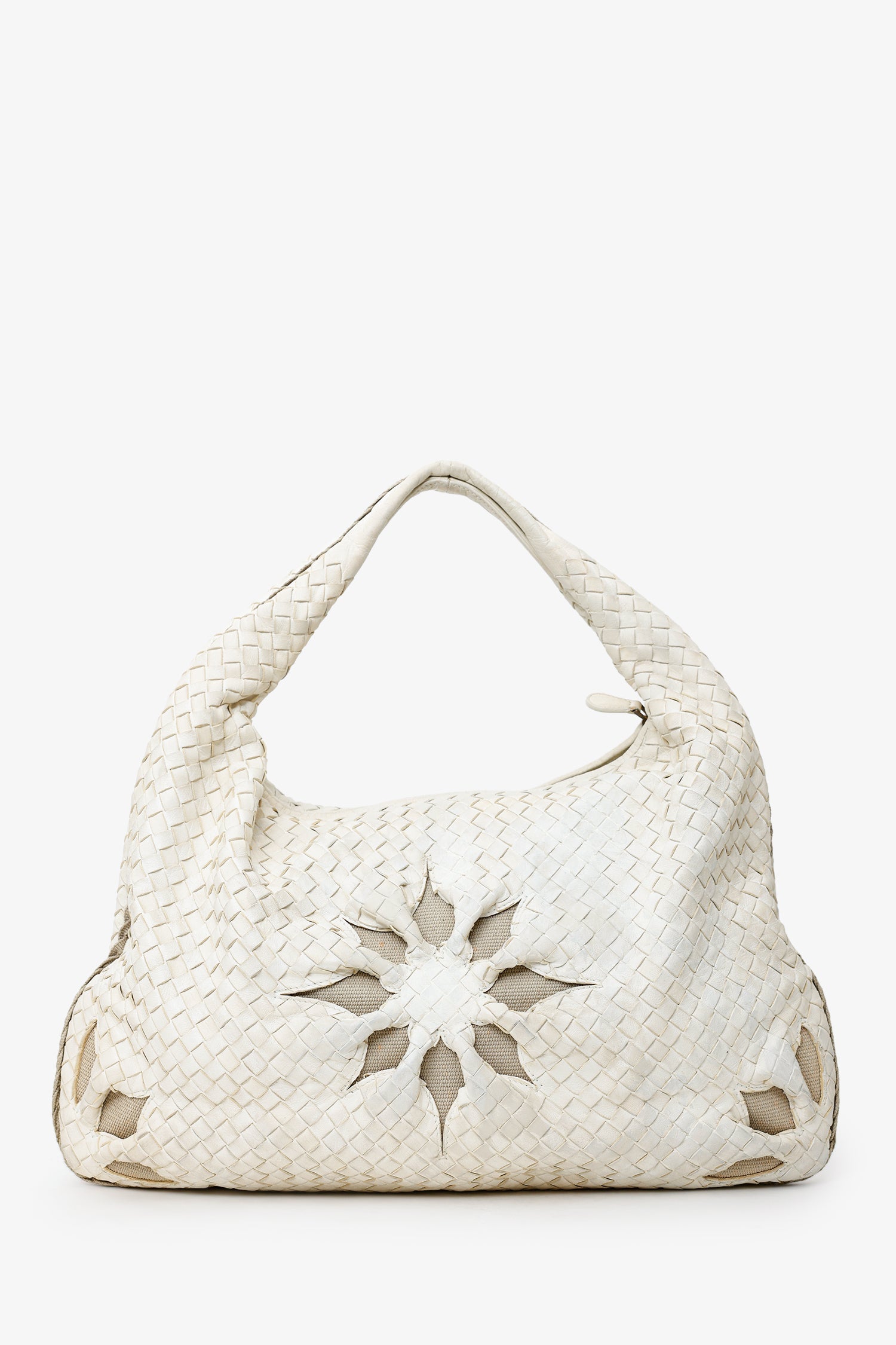 Bottega Veneta White Nappa Intrecciato Flower Large Hobo