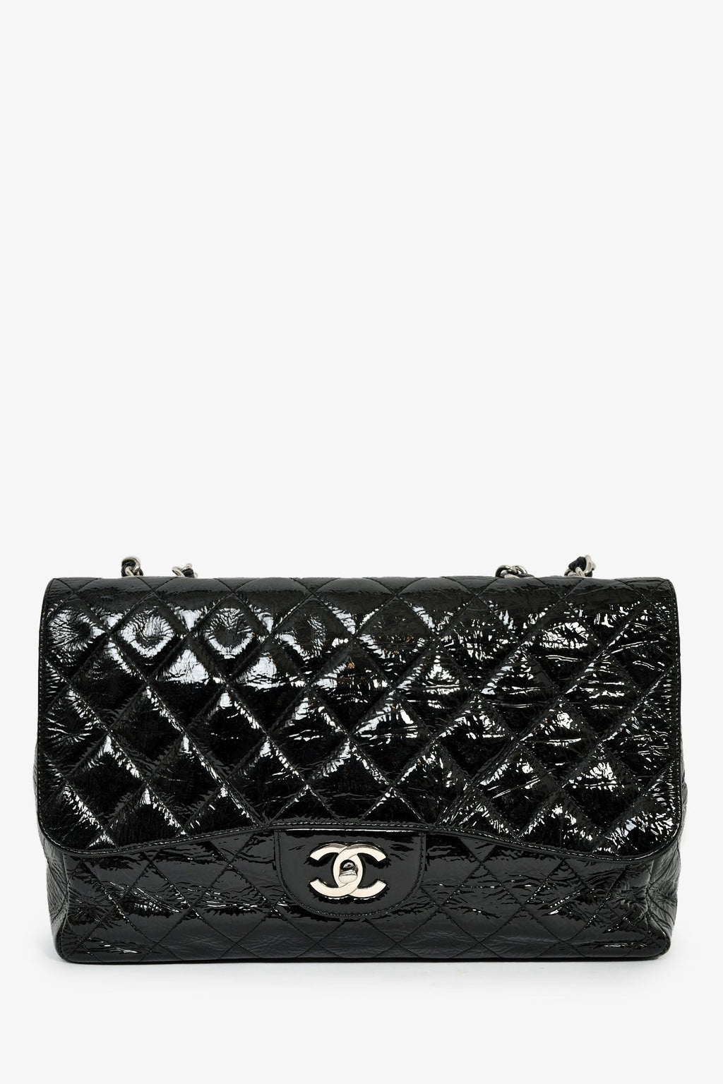 Chanel™ 2006-08 Black Glossy Patent Single Jumbo Flap Bag