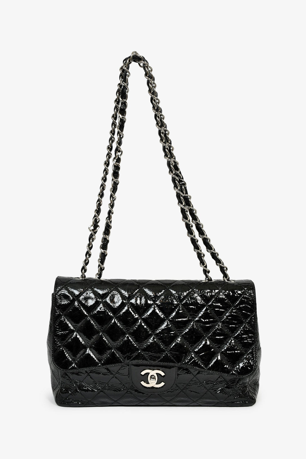 Chanel™ 2006-08 Black Glossy Patent Single Jumbo Flap Bag