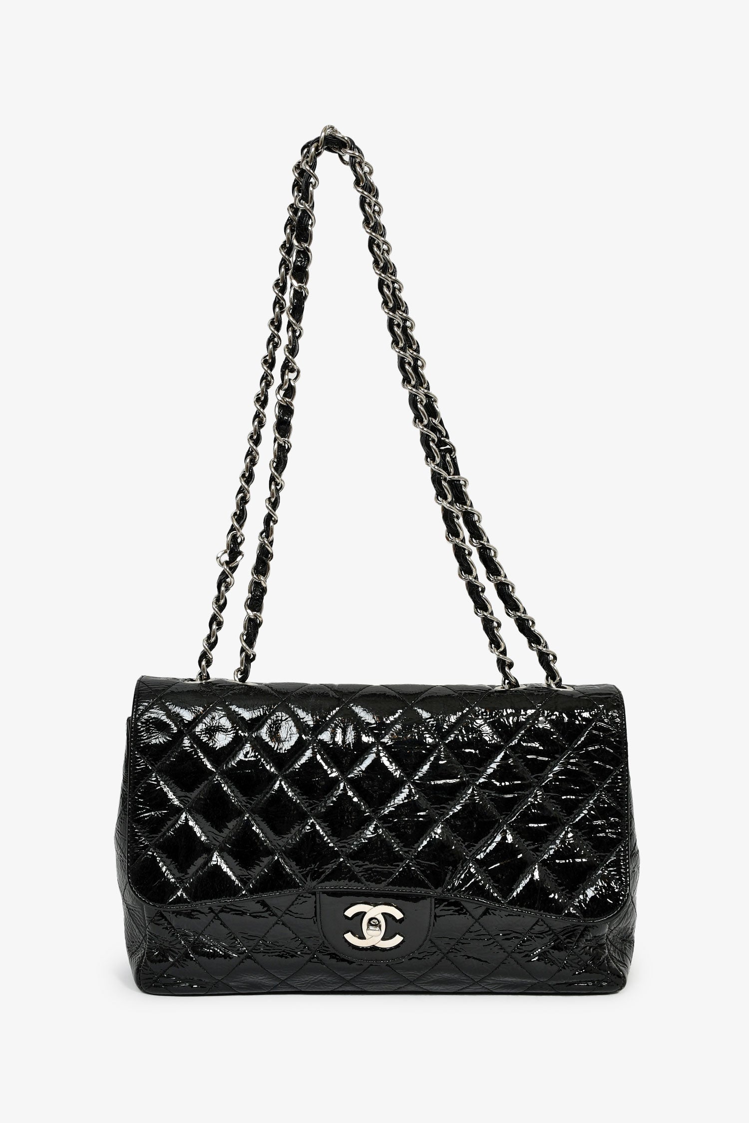 Chanel™ 2006-08 Black Glossy Patent Single Jumbo Flap Bag