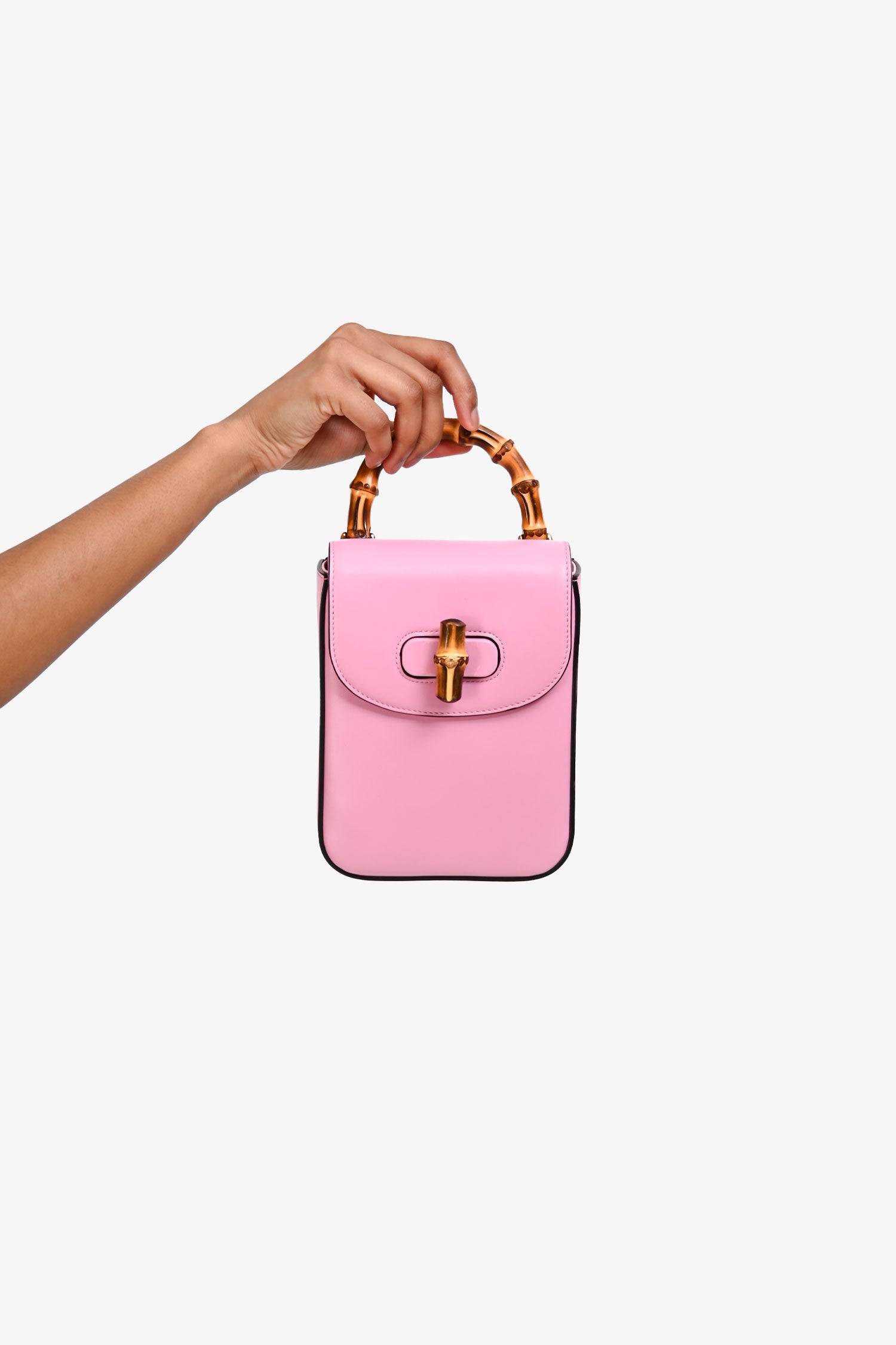 Gucci Pink Leather Bamboo Flap Crossbody