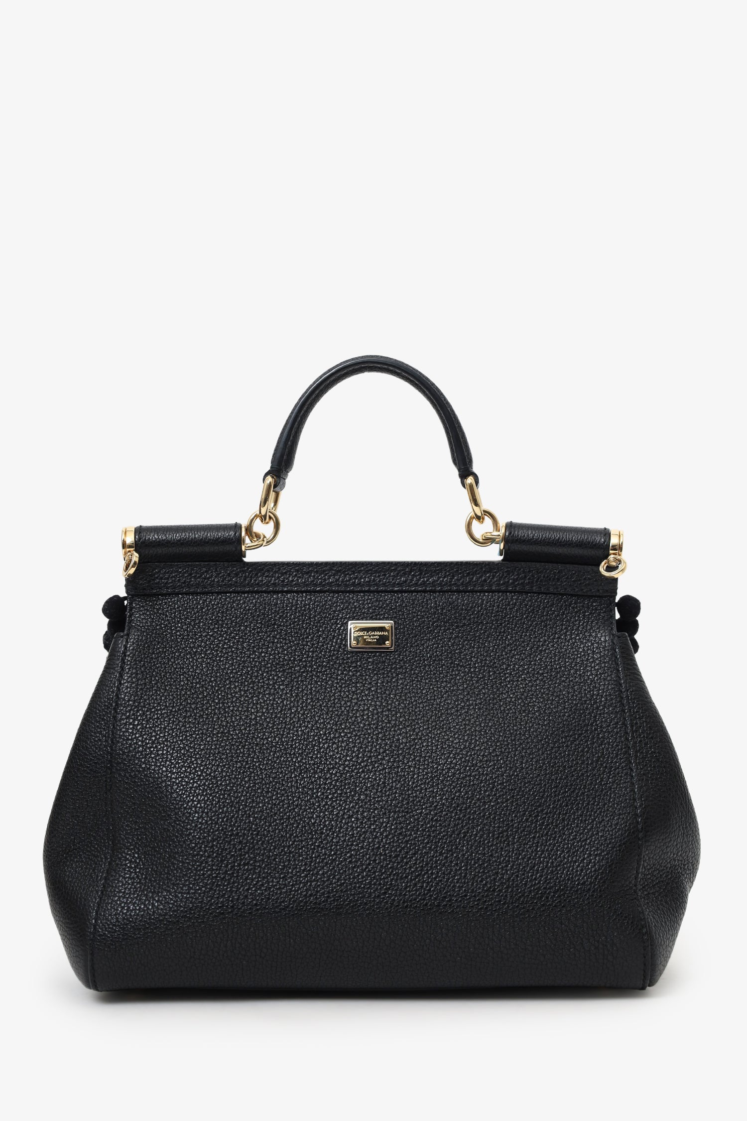 Dolce & Gabbana Black Leather Embellished Medium Sicily Top Handle Bag