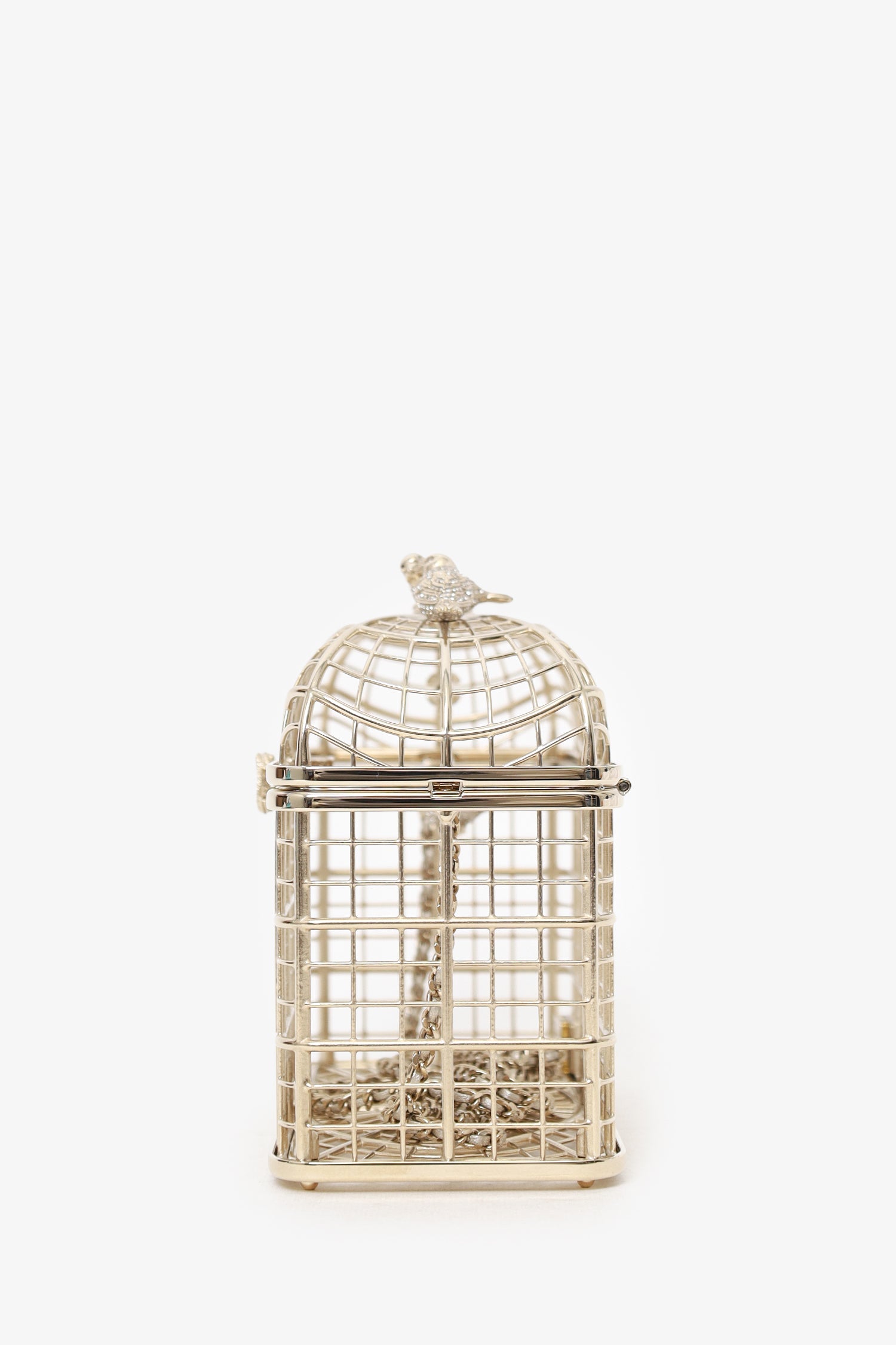 Chanel™ 2025 S/S Runway Gold Toned Metal Crystal Strass 'Bird Cage Minaudière' Bag