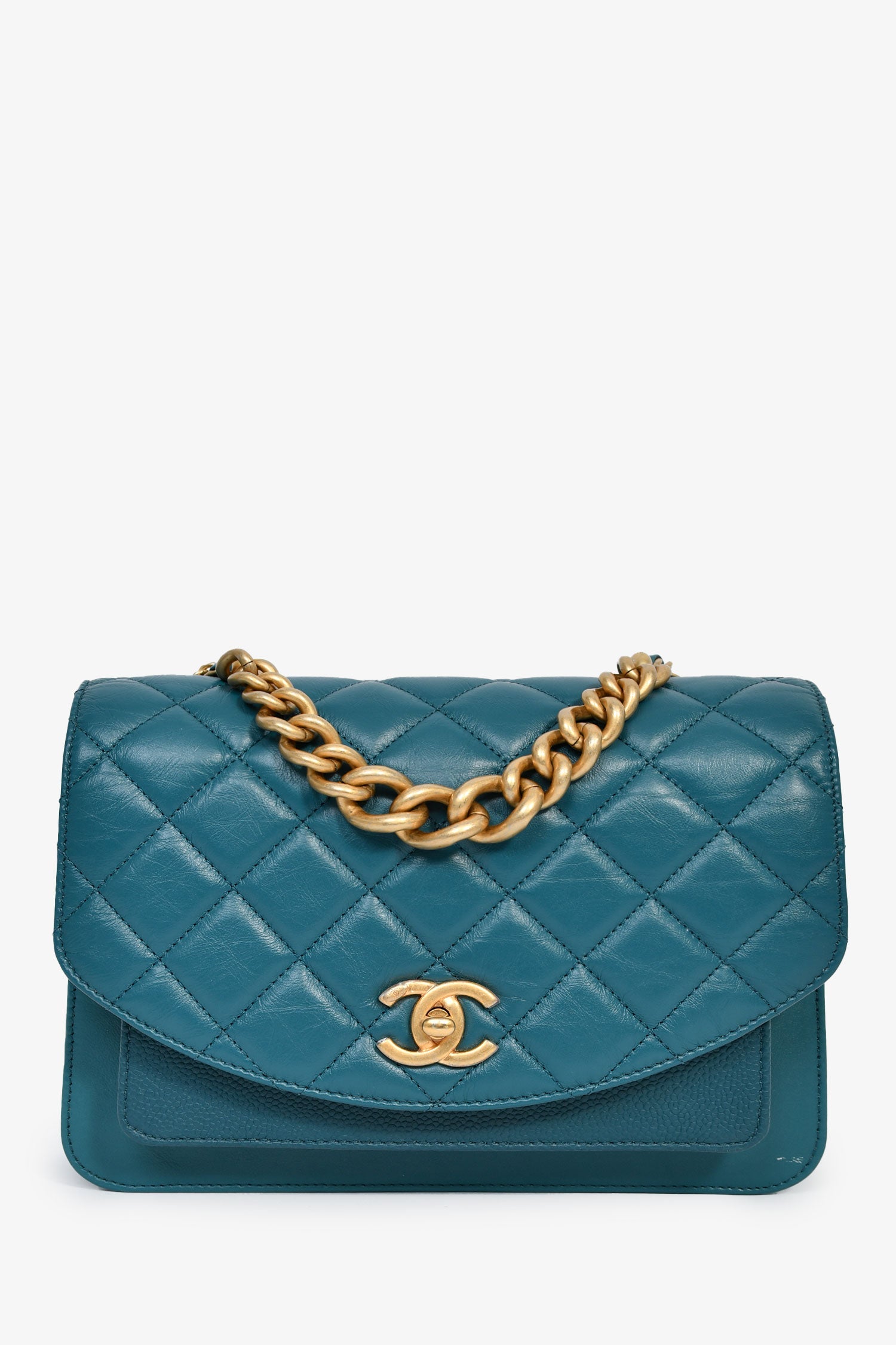 Chanel™ 2019 Teal Leather Front Pocket CC Flap