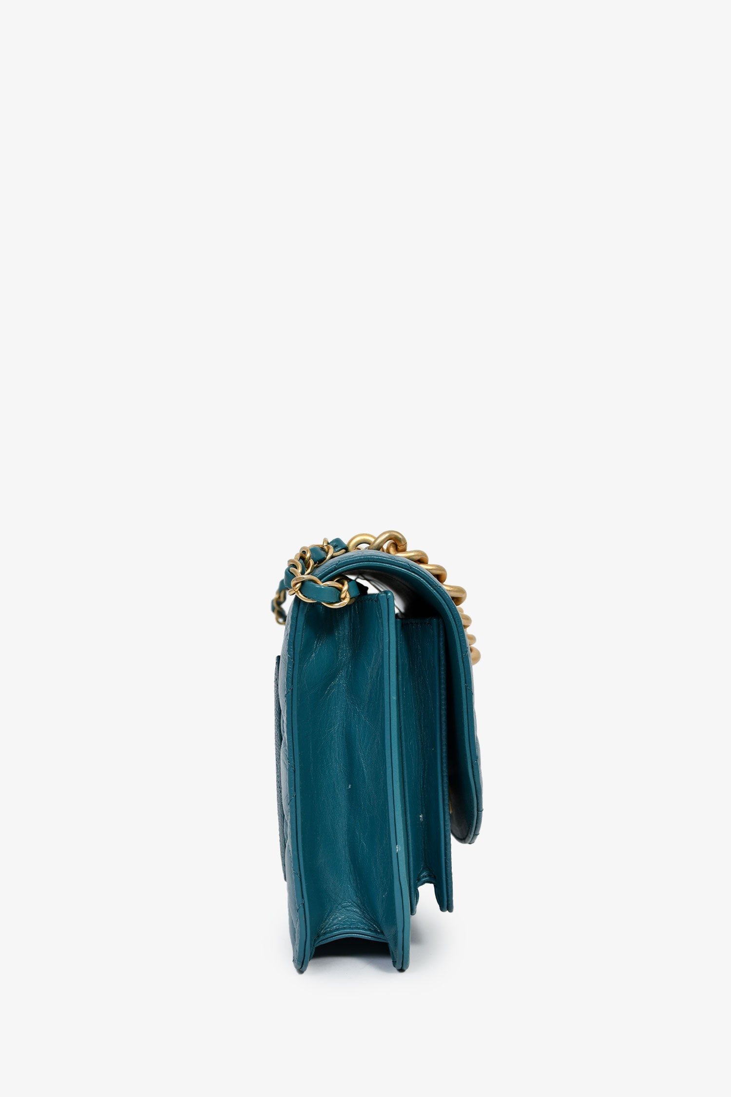 Chanel™ 2019 Teal Leather Front Pocket CC Flap