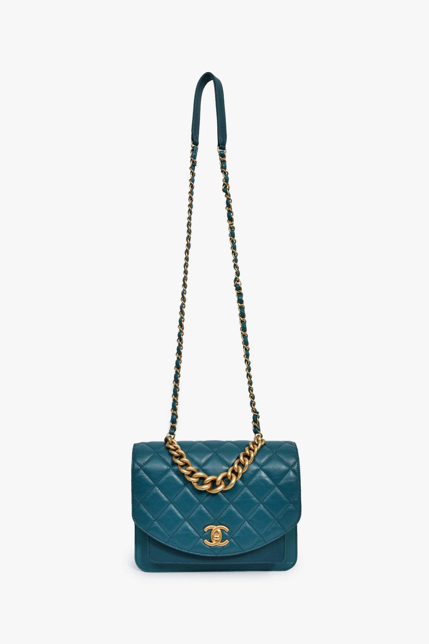 Chanel™ 2019 Teal Leather Front Pocket CC Flap