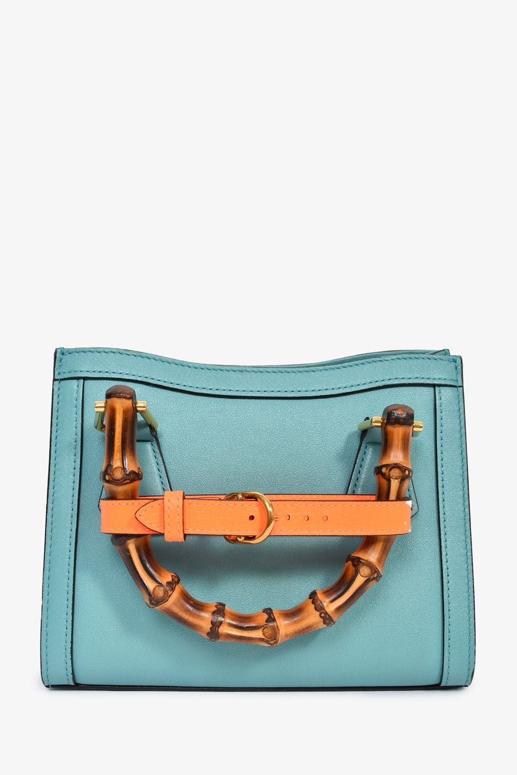 Gucci Blue Leather Orange Strap Detail 'Diana' Mini Tote Bag With Strap