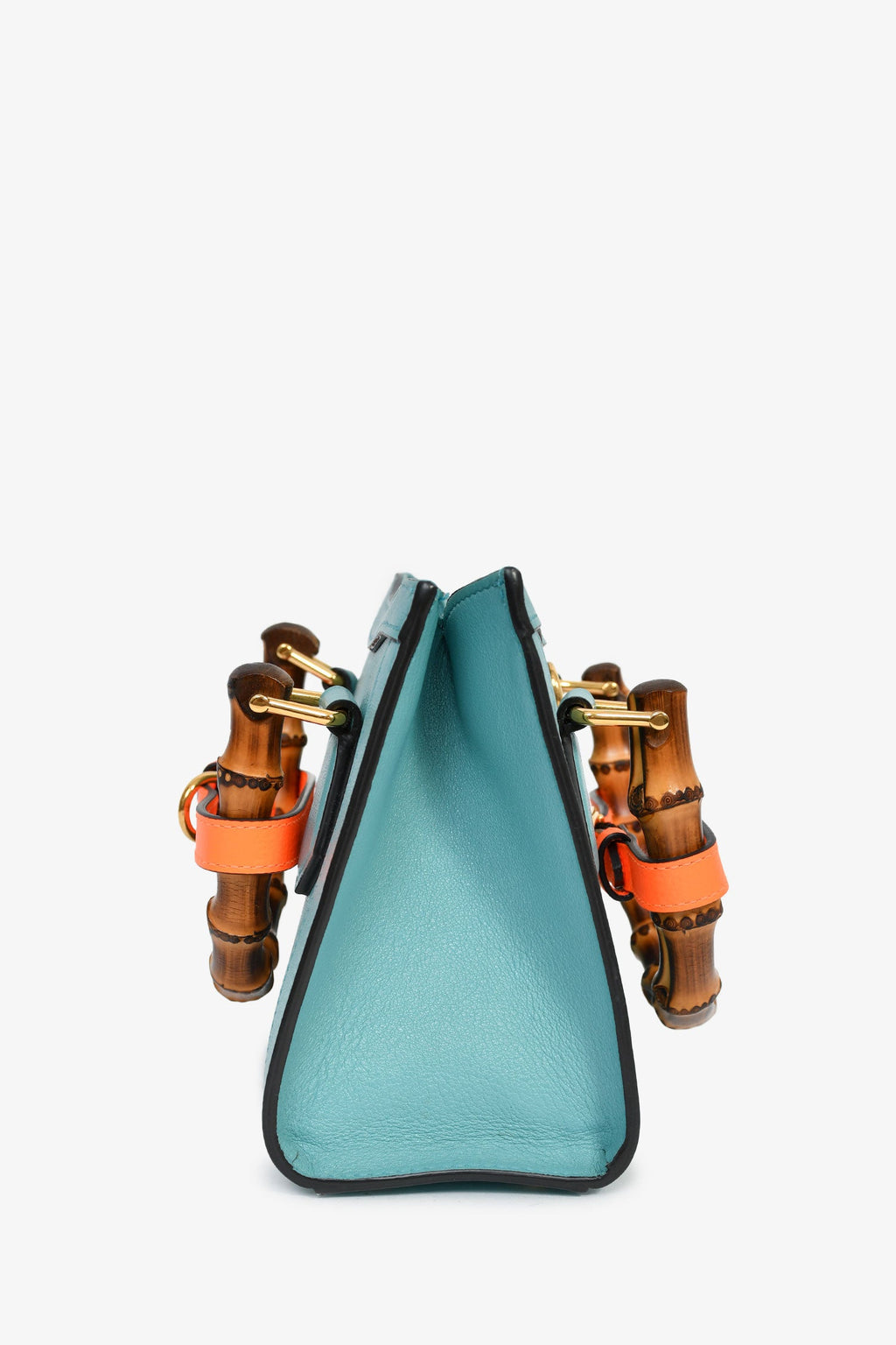 Gucci Blue Leather Orange Strap Detail 'Diana' Mini Tote Bag With Strap