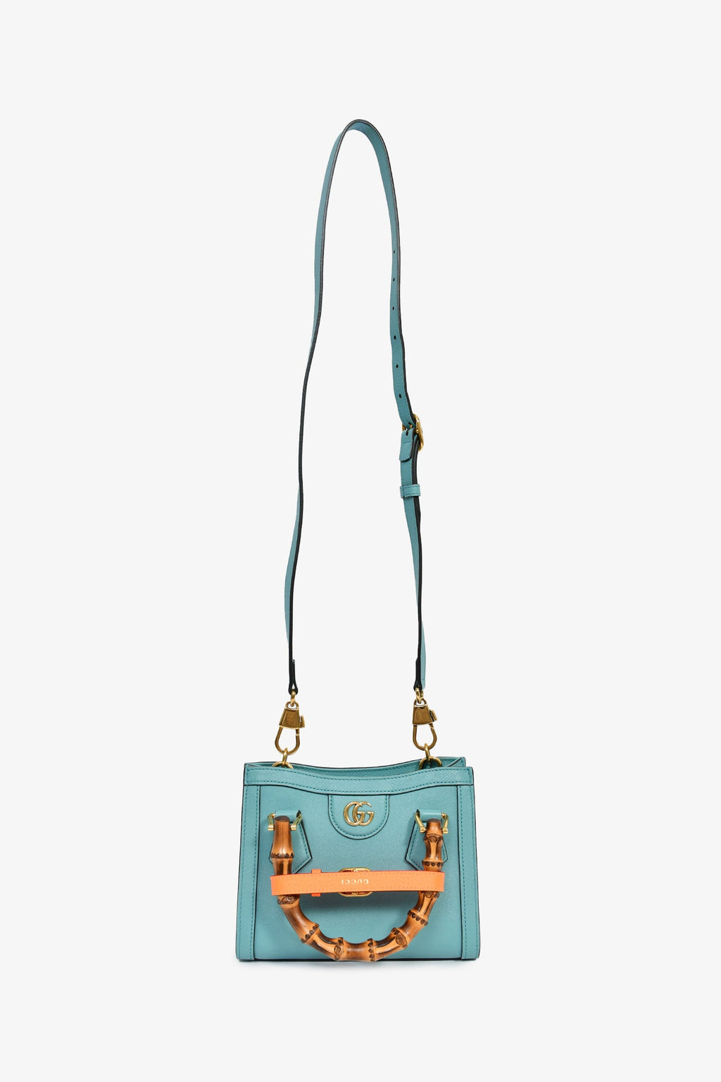 Gucci Blue Leather Orange Strap Detail 'Diana' Mini Tote Bag With Strap