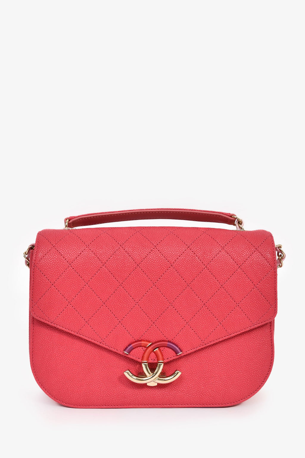 Chanel™ 2017/2018 Two Tone Pink Caviar Leather 'Paris-Cuba' Thread Around Flap Bag