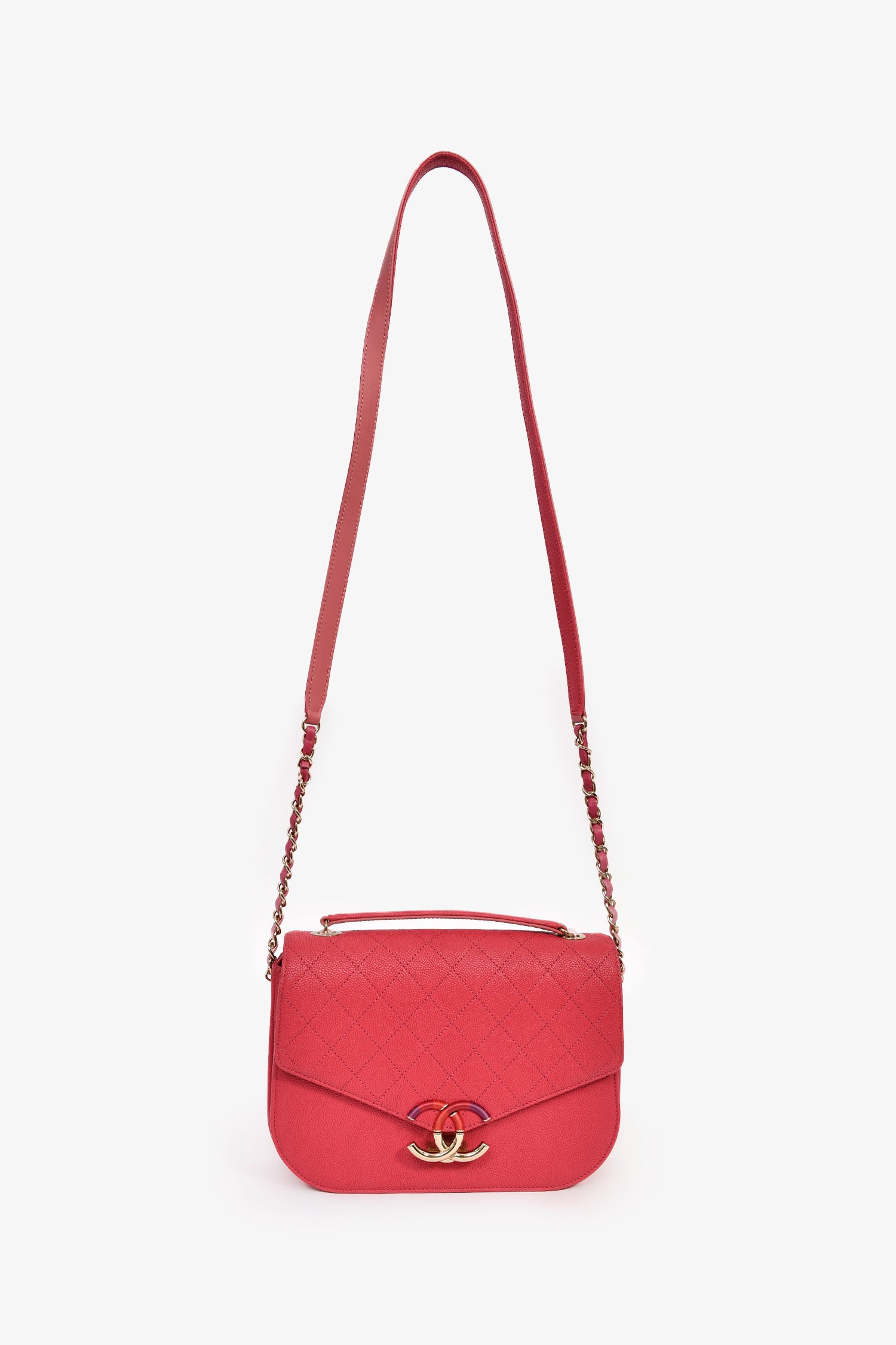 Chanel™ 2017/2018 Two Tone Pink Caviar Leather 'Paris-Cuba' Thread Around Flap Bag