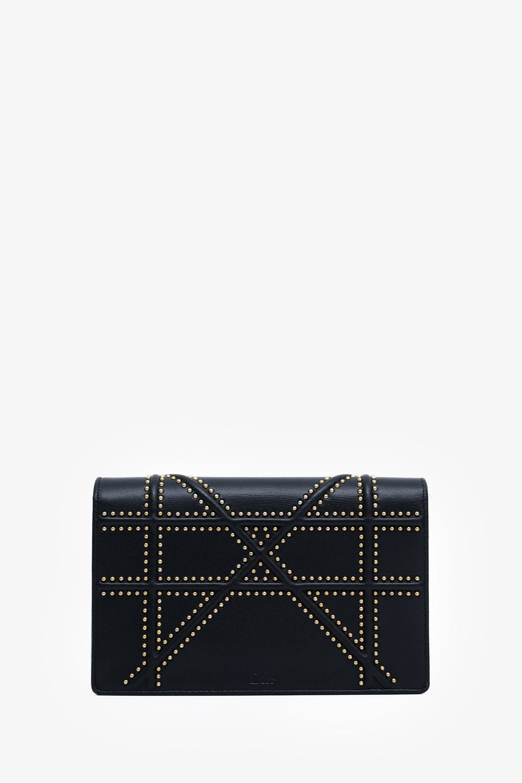 Christian Dior 2018 Black Leather Studded Diorama Wallet On Chain