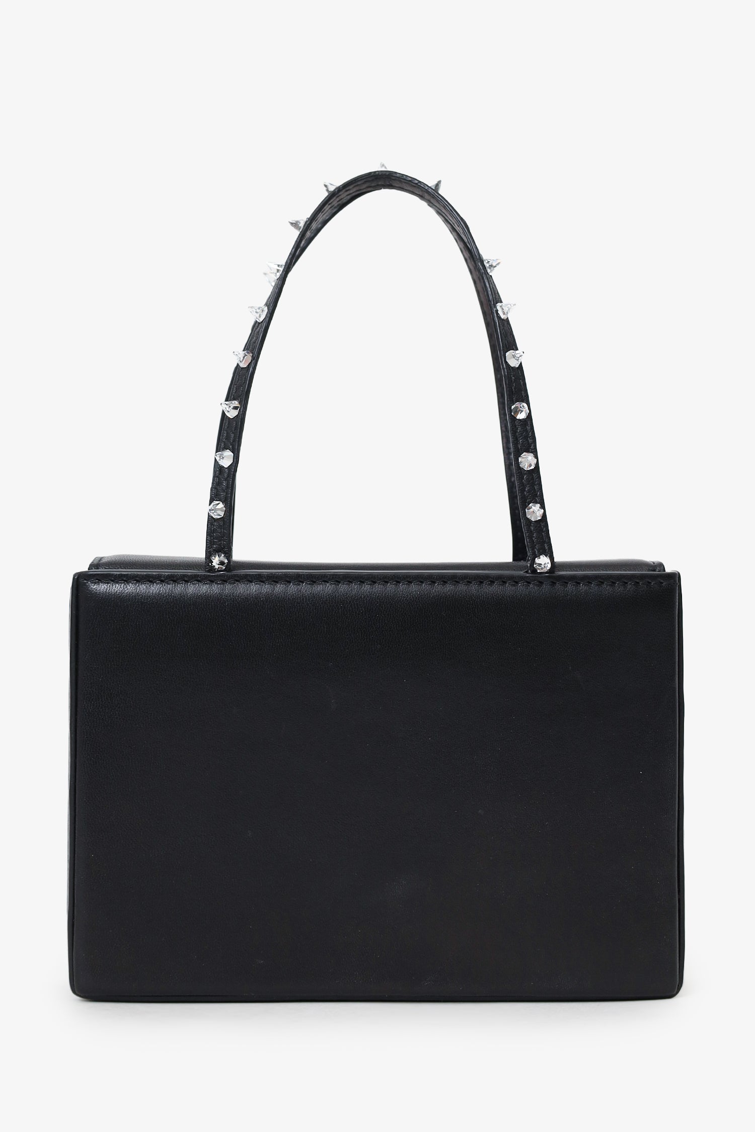 Amina Muaddi Black Leather Rhinestone Embellished 'Gilda' Mini Top Handle Bag