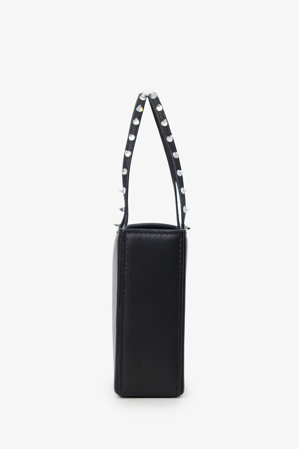 Amina Muaddi Black Leather Rhinestone Embellished 'Gilda' Mini Top Handle Bag