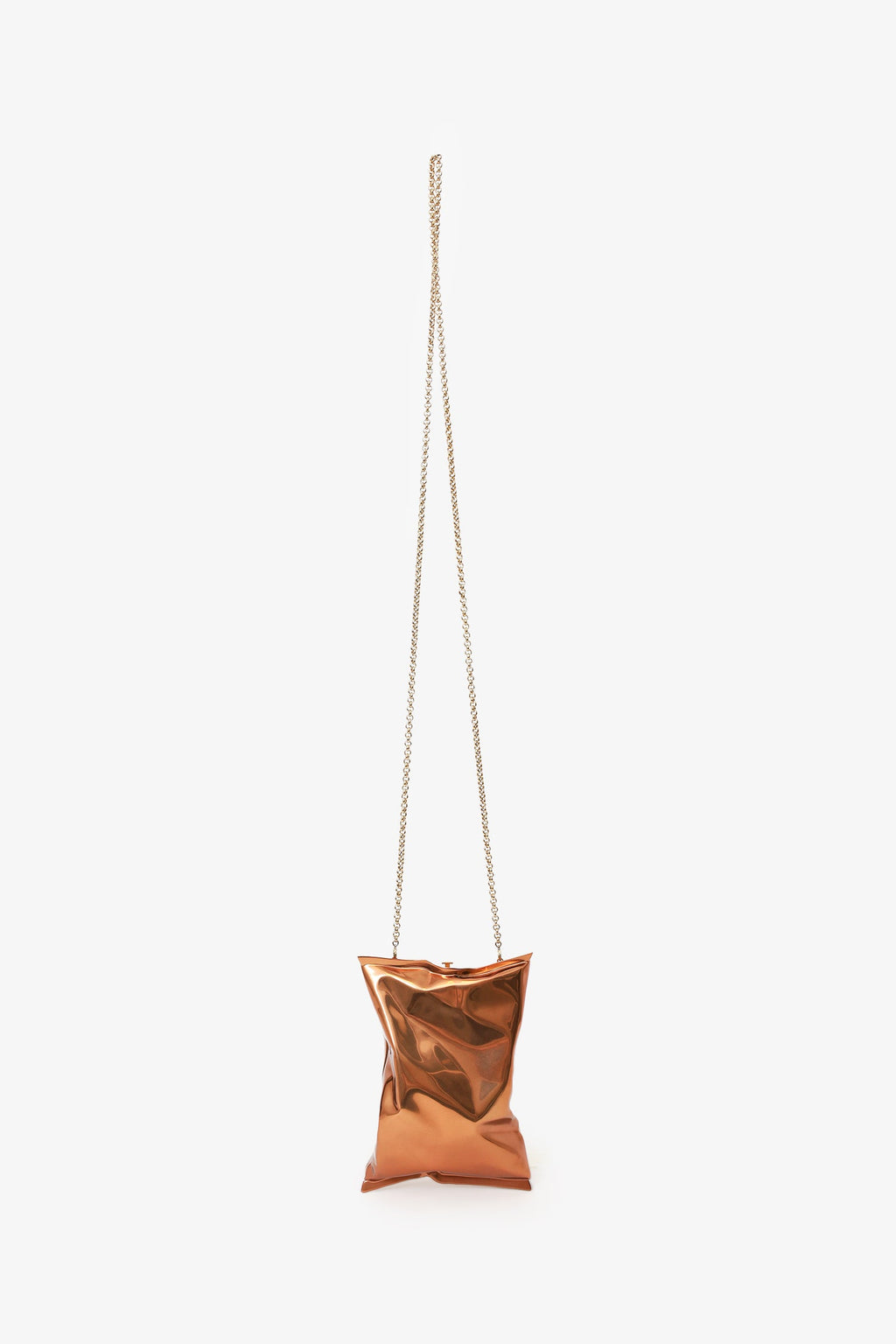 Anya Hindmarch Rose Gold Metallic Metal Crisp Packet Clutch With Chain