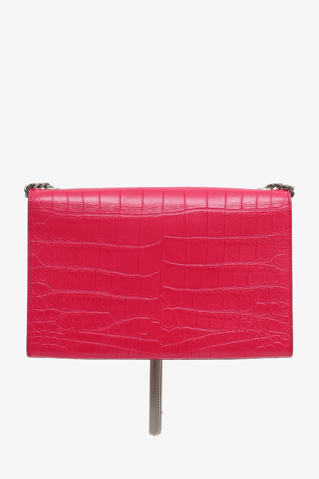 Saint Laurent Pink Leather Croc Embossed Medium 'Kate' Tassel Crossbody Bag