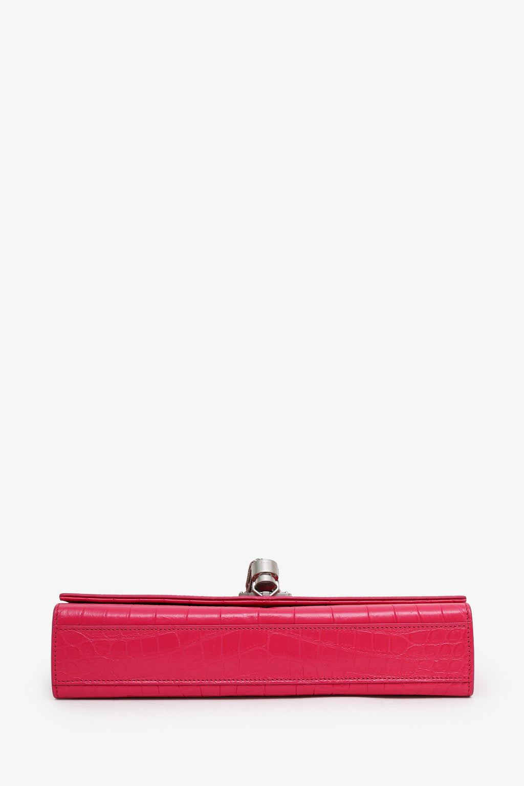 Saint Laurent Pink Leather Croc Embossed Medium 'Kate' Tassel Crossbody Bag