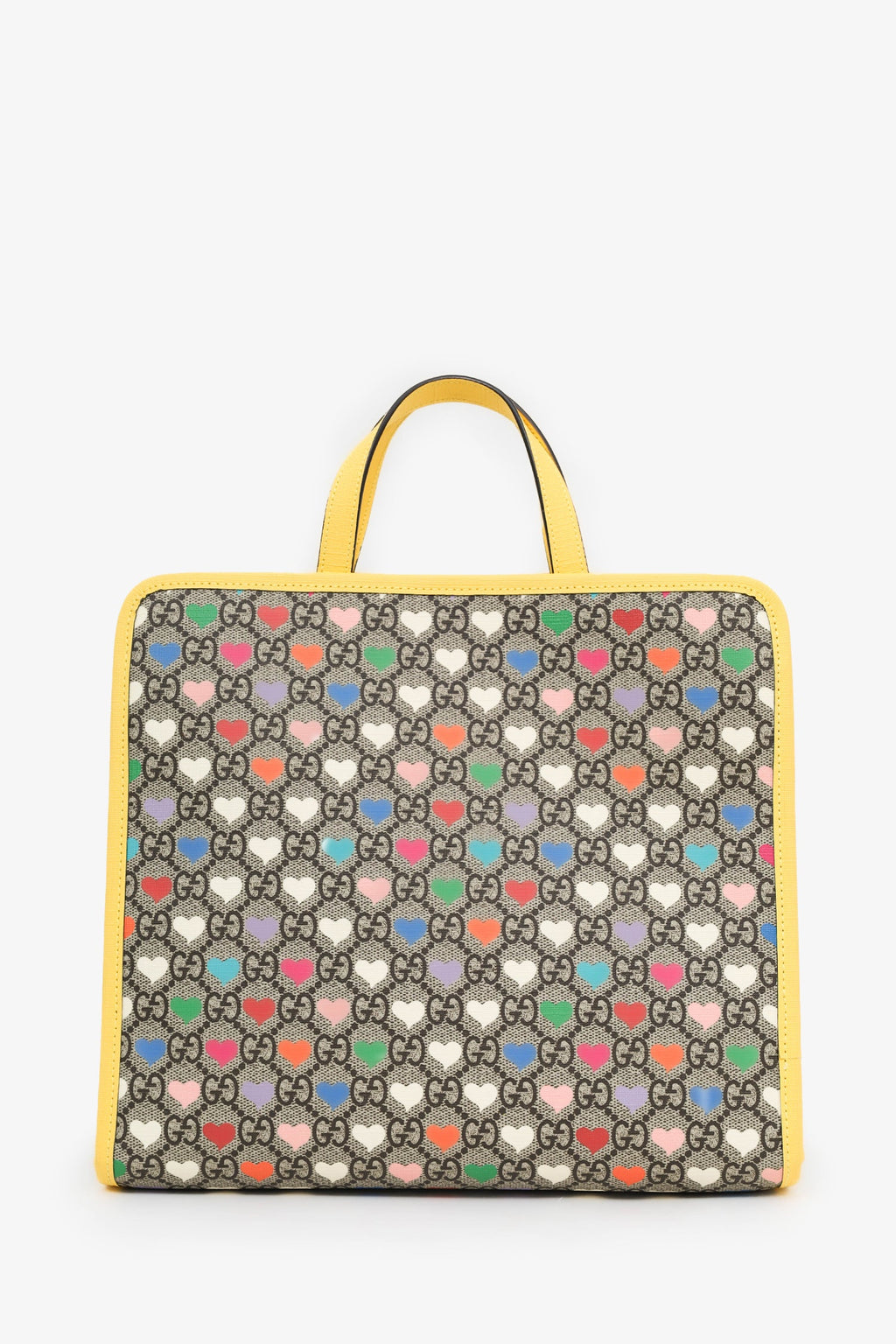 Gucci Yellow/Multicolour GG Supreme Monogram Hearts Children's Tote With Strap