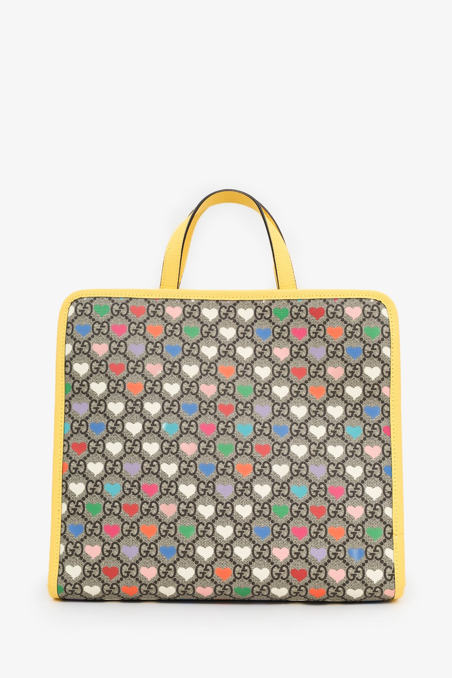 Gucci Yellow/Multicolour GG Supreme Monogram Hearts Children's Tote With Strap