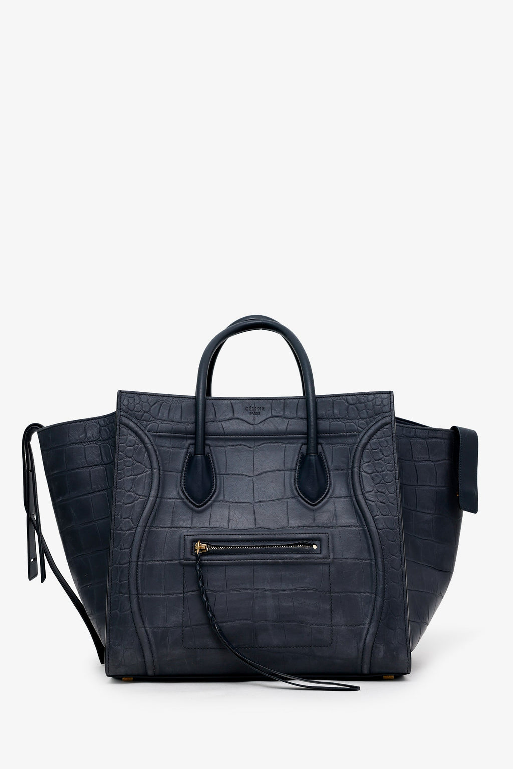 Celine Black Croc Embossed Leather Luggage Phantom Top Handle