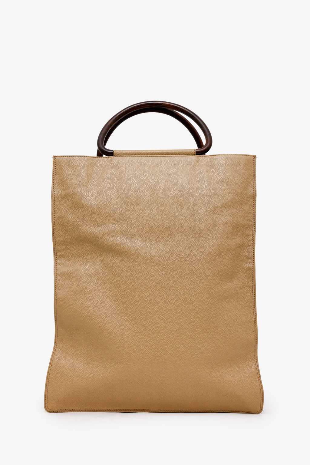 Chanel™ Beige Caviar Leather Wooden Top Handle Bag