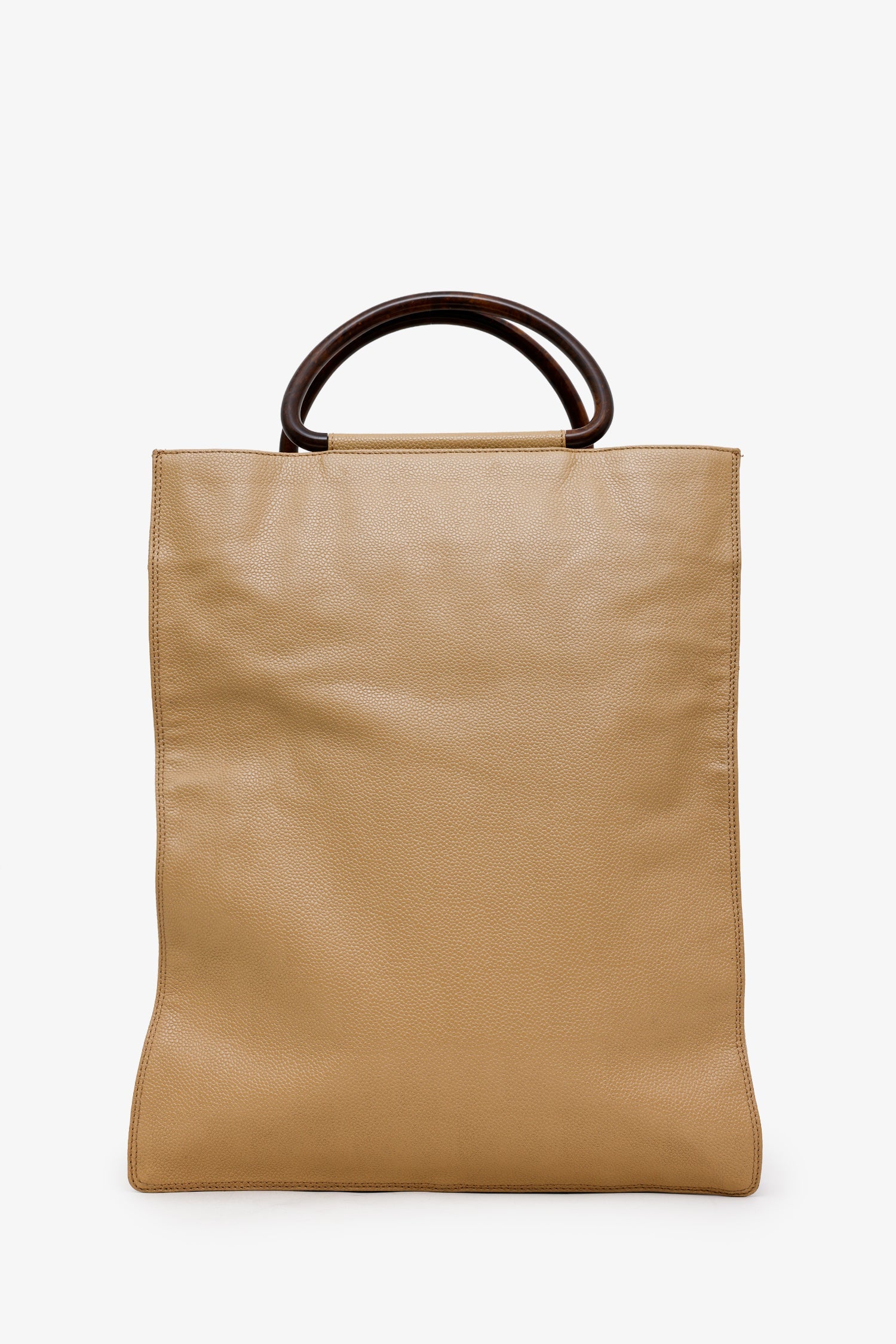 Chanel™ Beige Caviar Leather Wooden Top Handle Bag
