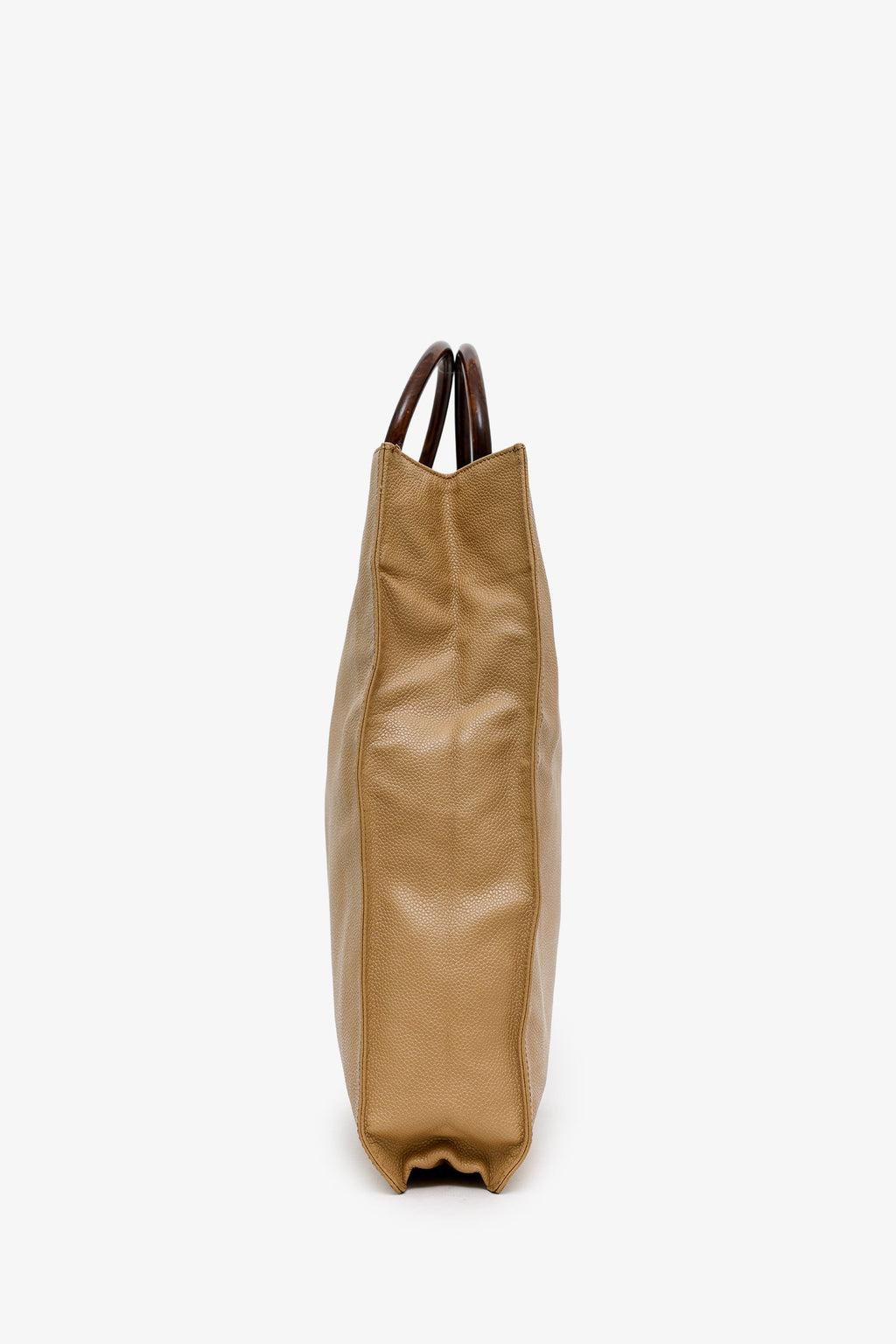Chanel™ Beige Caviar Leather Wooden Top Handle Bag