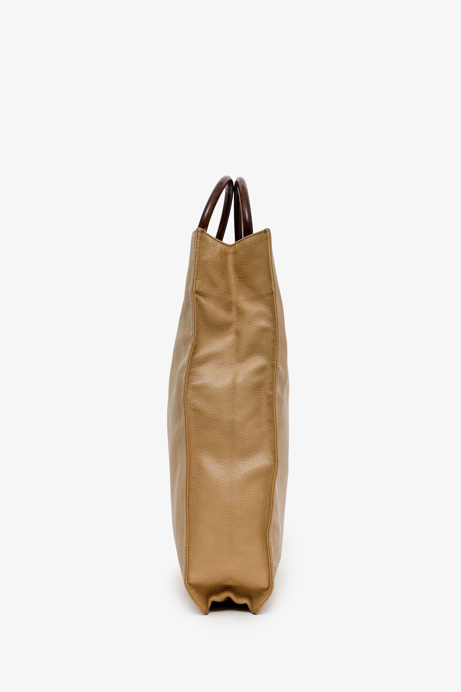 Chanel™ Beige Caviar Leather Wooden Top Handle Bag