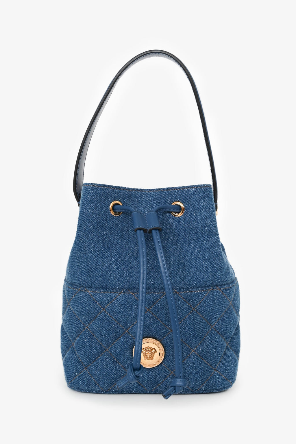 Versace Blue Denim Quilted Bucket Bag