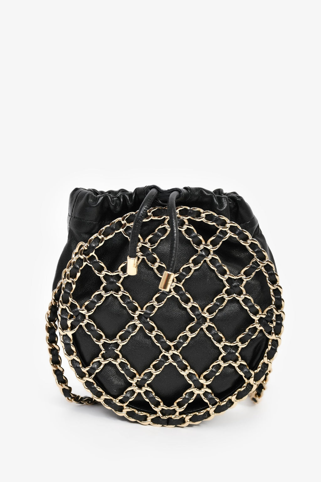 Chanel™ Runway 2022 Black Lambskin Leather CC Logo Round Caged Crossbody Bag