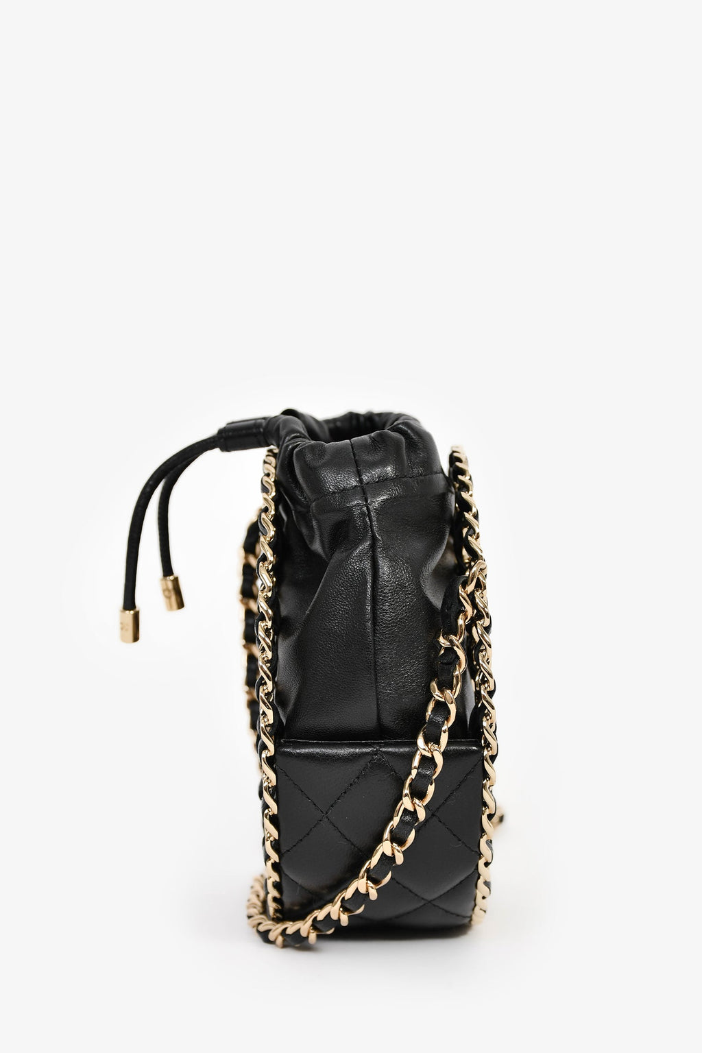Chanel™ Runway 2022 Black Lambskin Leather CC Logo Round Caged Crossbody Bag