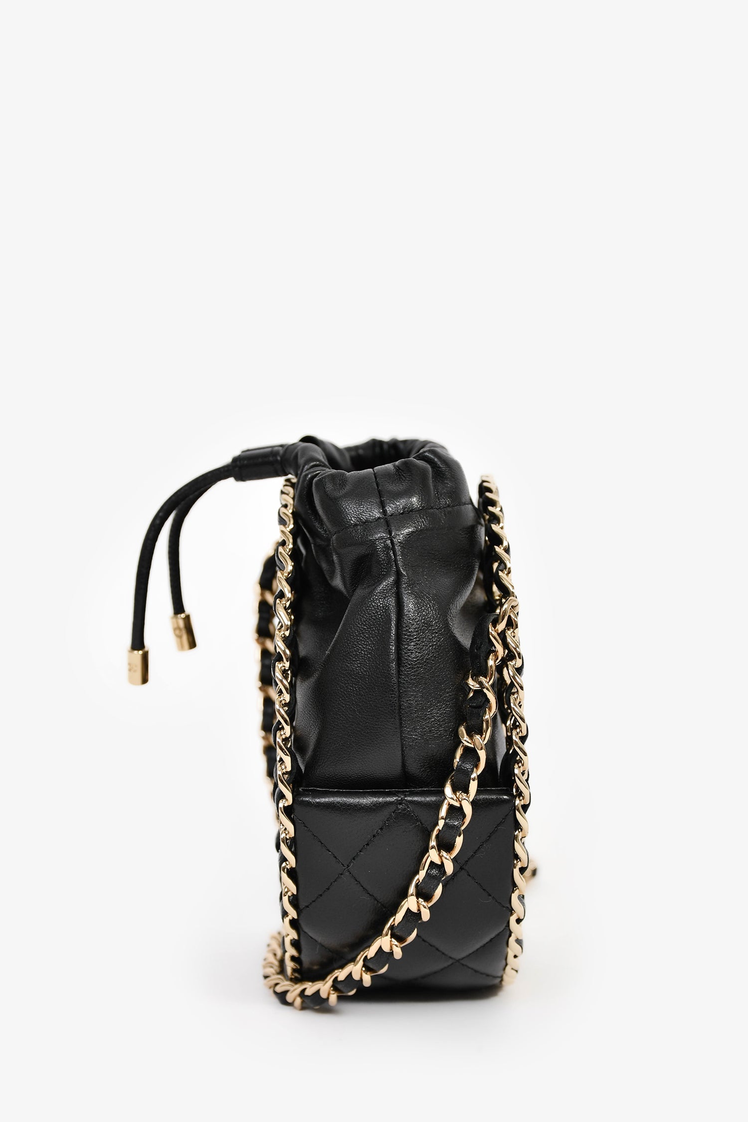 Chanel™ Runway 2022 Black Lambskin Leather CC Logo Round Caged Crossbody Bag