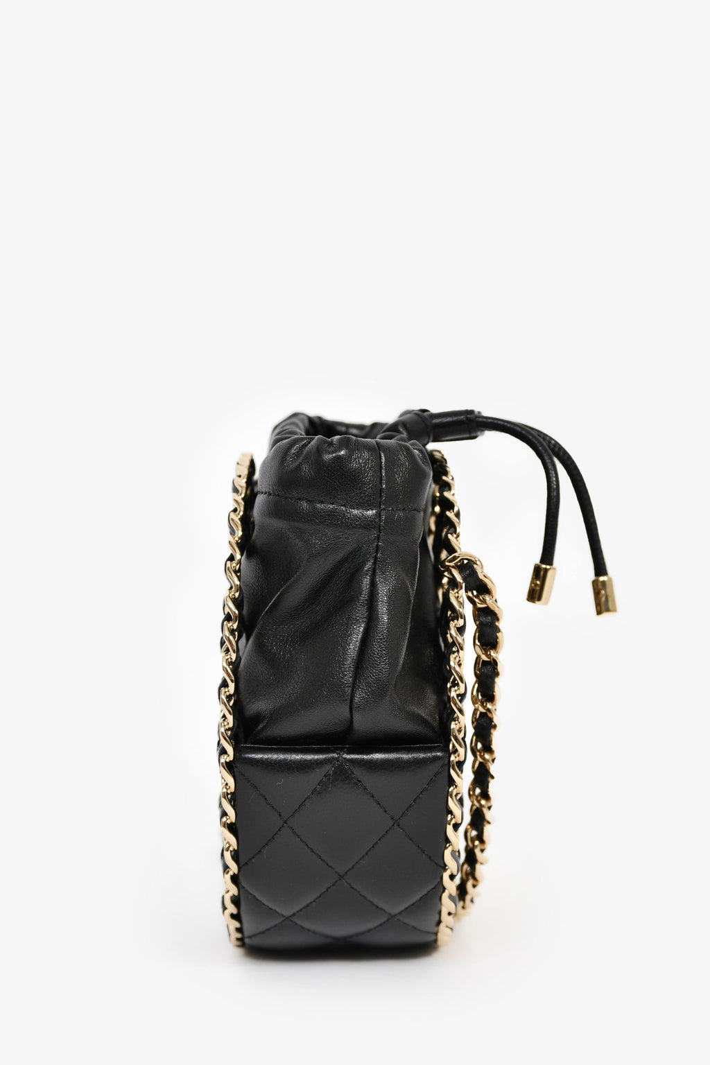 Chanel™ Runway 2022 Black Lambskin Leather CC Logo Round Caged Crossbody Bag