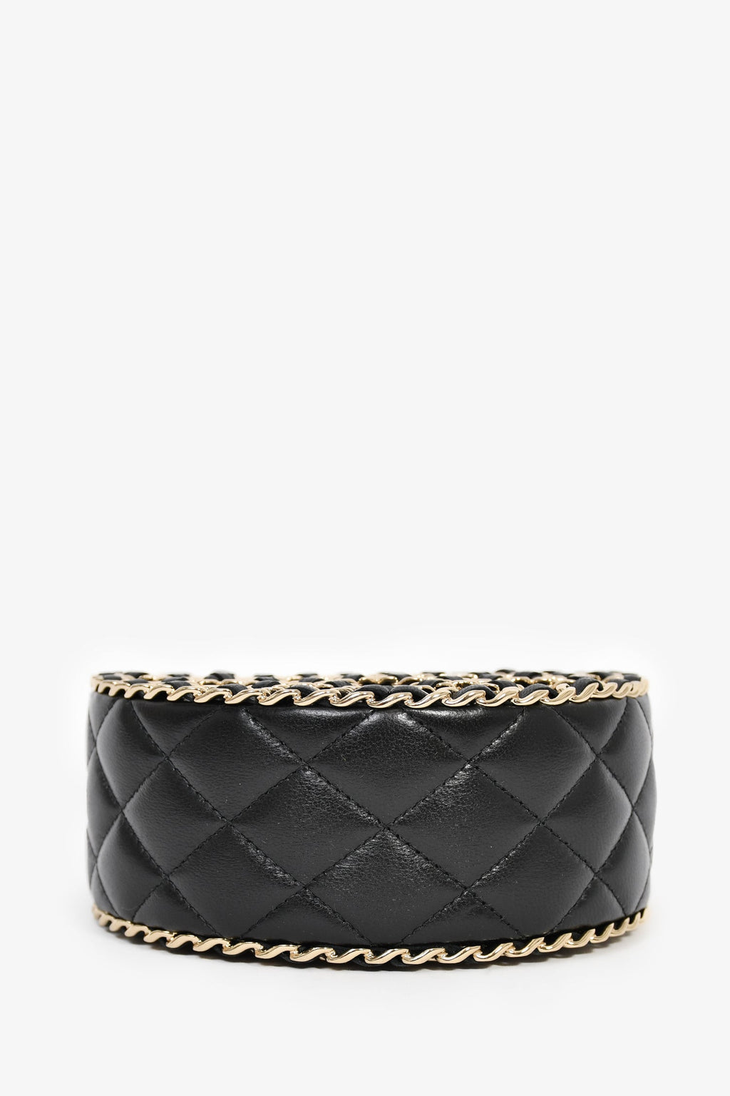Chanel™ Runway 2022 Black Lambskin Leather CC Logo Round Caged Crossbody Bag