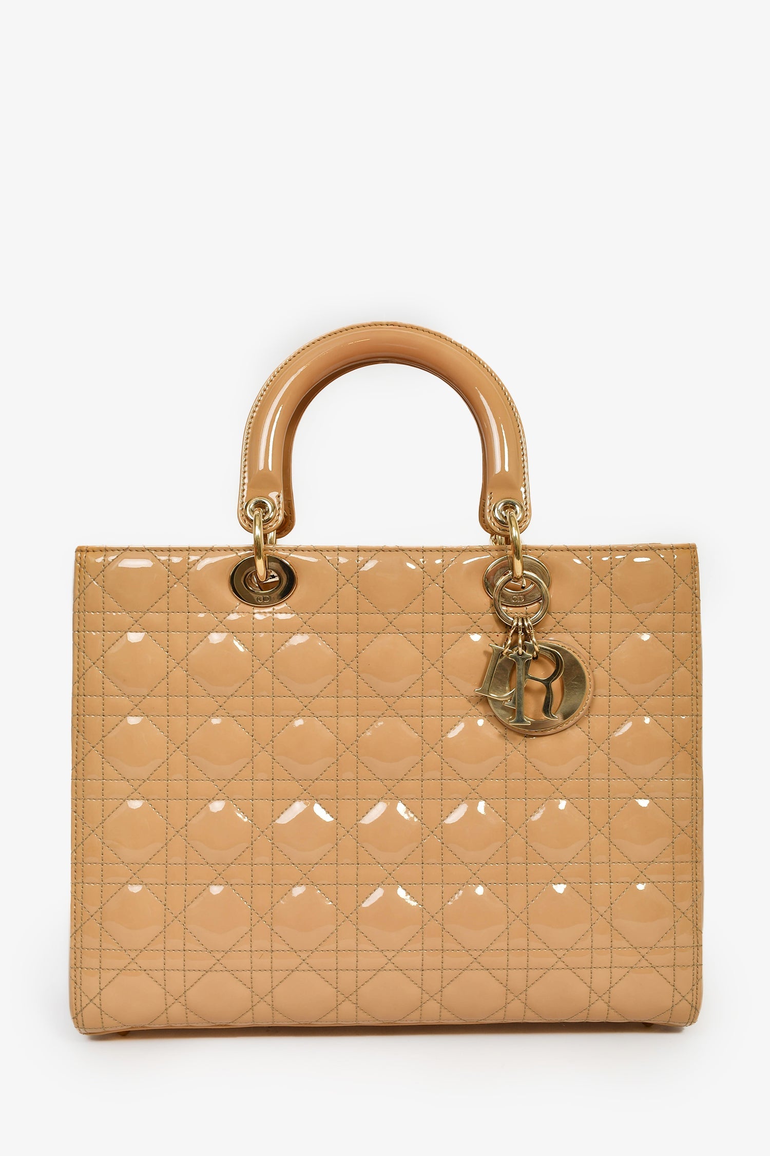 Christian Dior 2011 Beige Patent Cannage Leather Large Lady Dior with Strap