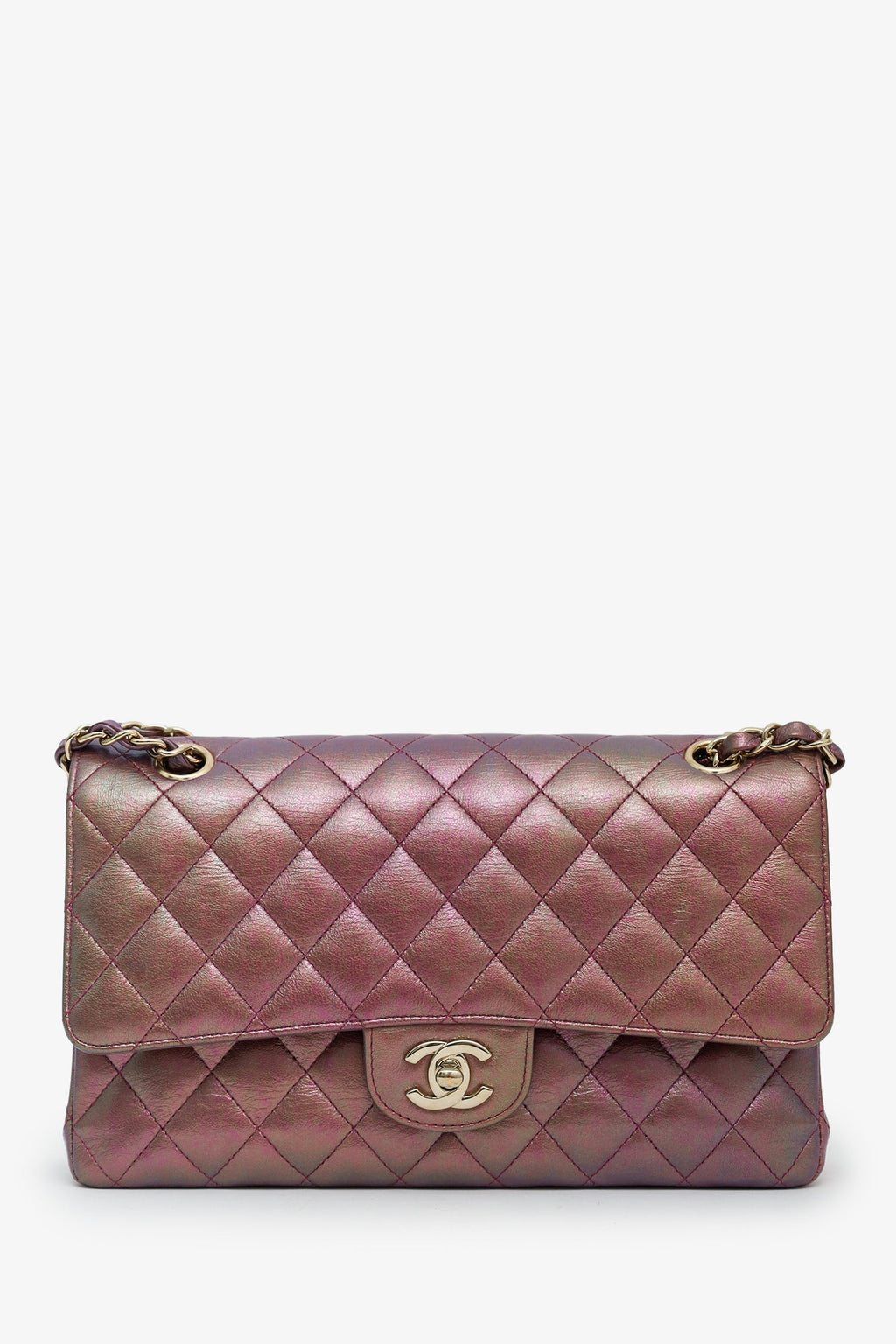 Chanel™ 20B Purple Quilted Iridescent Lambskin Medium Classic Double Flap Bag
