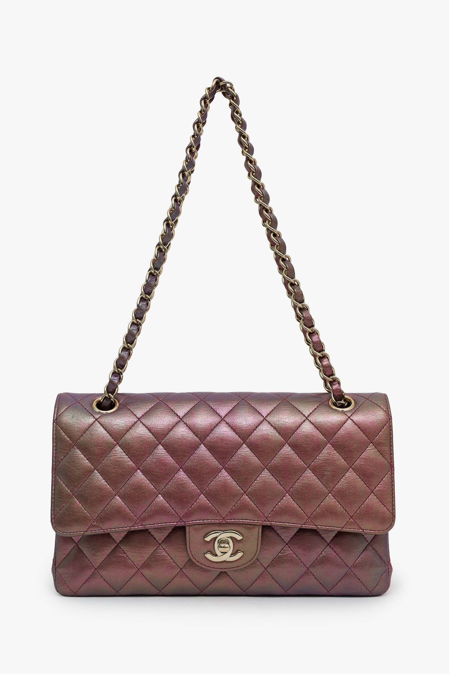 Chanel™ 20B Purple Quilted Iridescent Lambskin Medium Classic Double Flap Bag