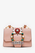 Miu Miu Pink Madras Leather Crystal Embellished Buckle Flap Shoulder Bag